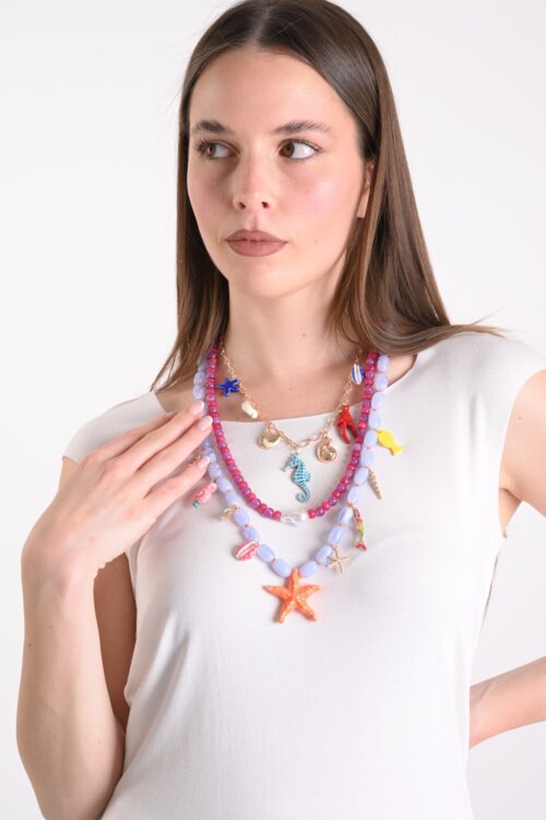 COLLANA MULTIFILO CON CHARM MARINI