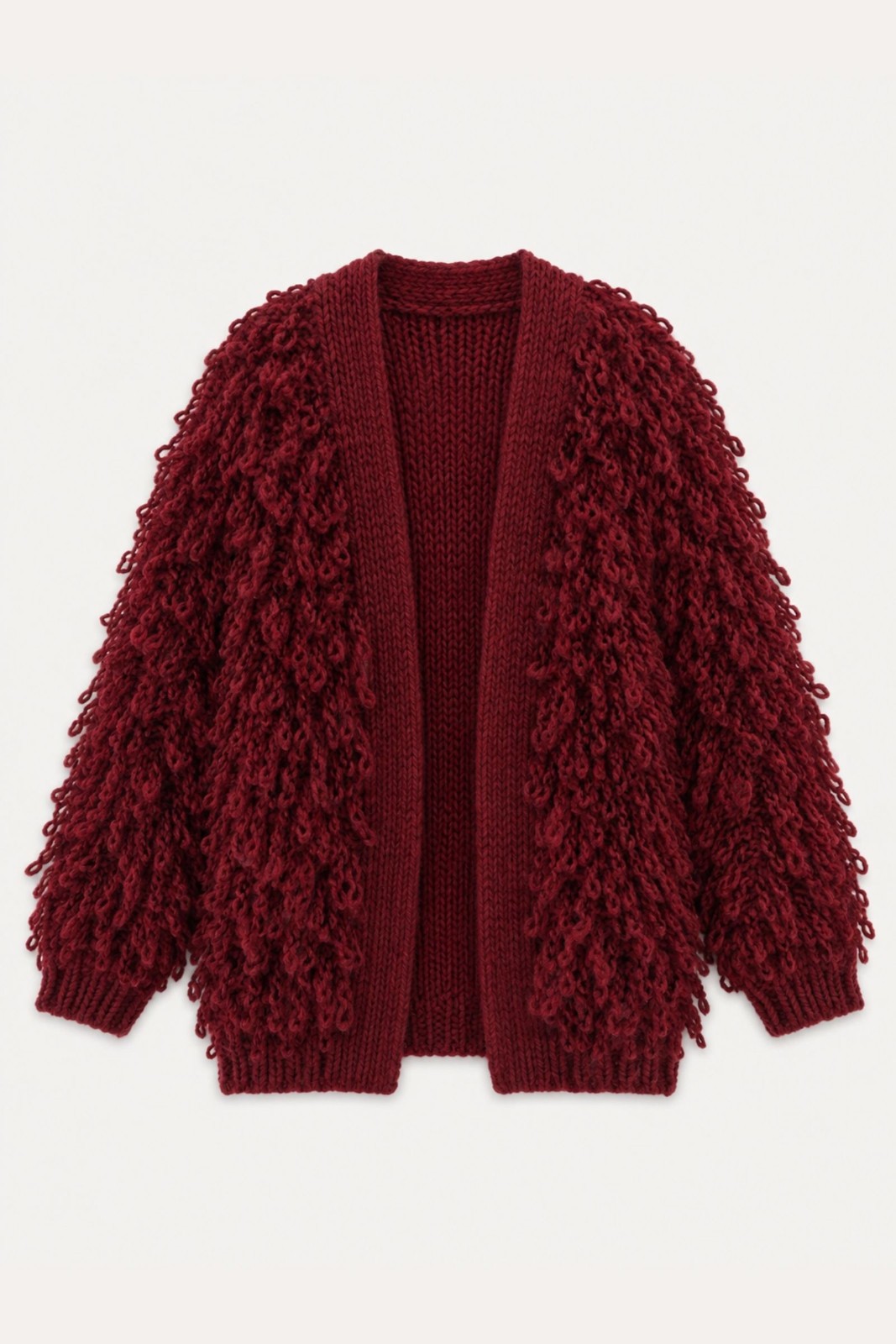 F21723-06_BORDEAUX CARDIGAN MORBIDO CON FRANGE - Cherry, TU