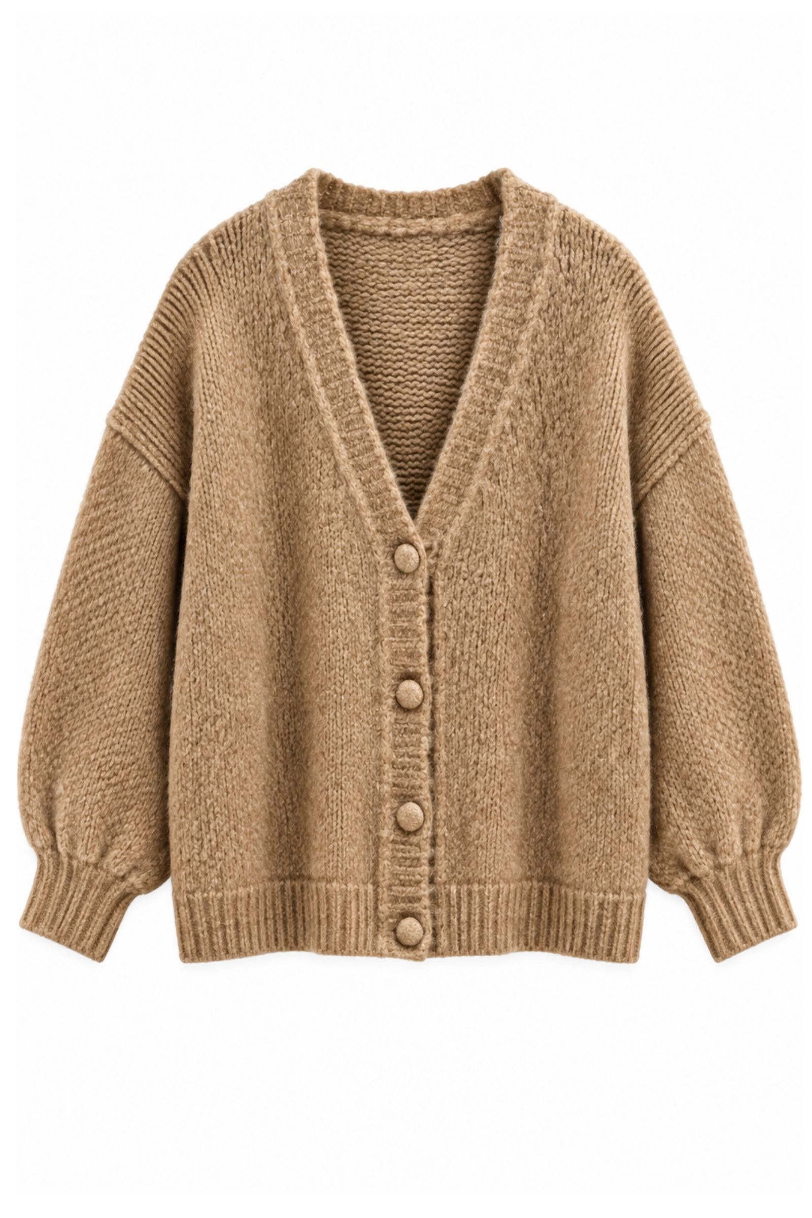 F21880-06_CAMMEL CARDIGAN OVERSIZE MORBIDO CON BOTTONI - Cammello, TU