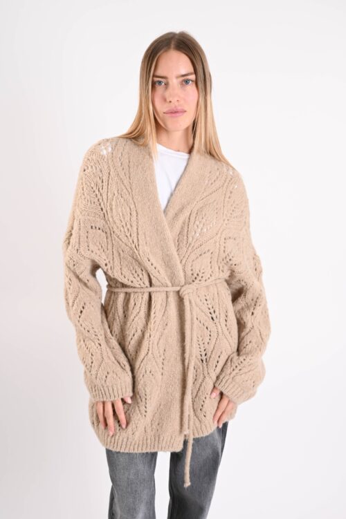 CARDIGAN LUNGO TRAFORATO CON CINTURA