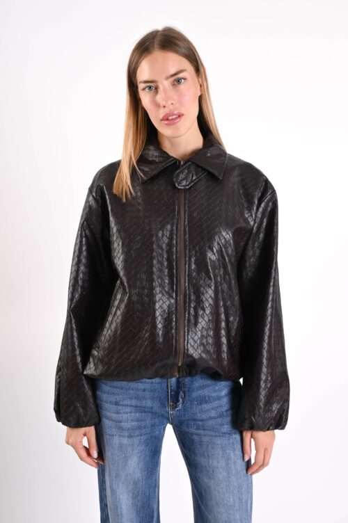 GIACCA IN ECOPELLE EFFETTO TRAPUNTATO CON ZIP