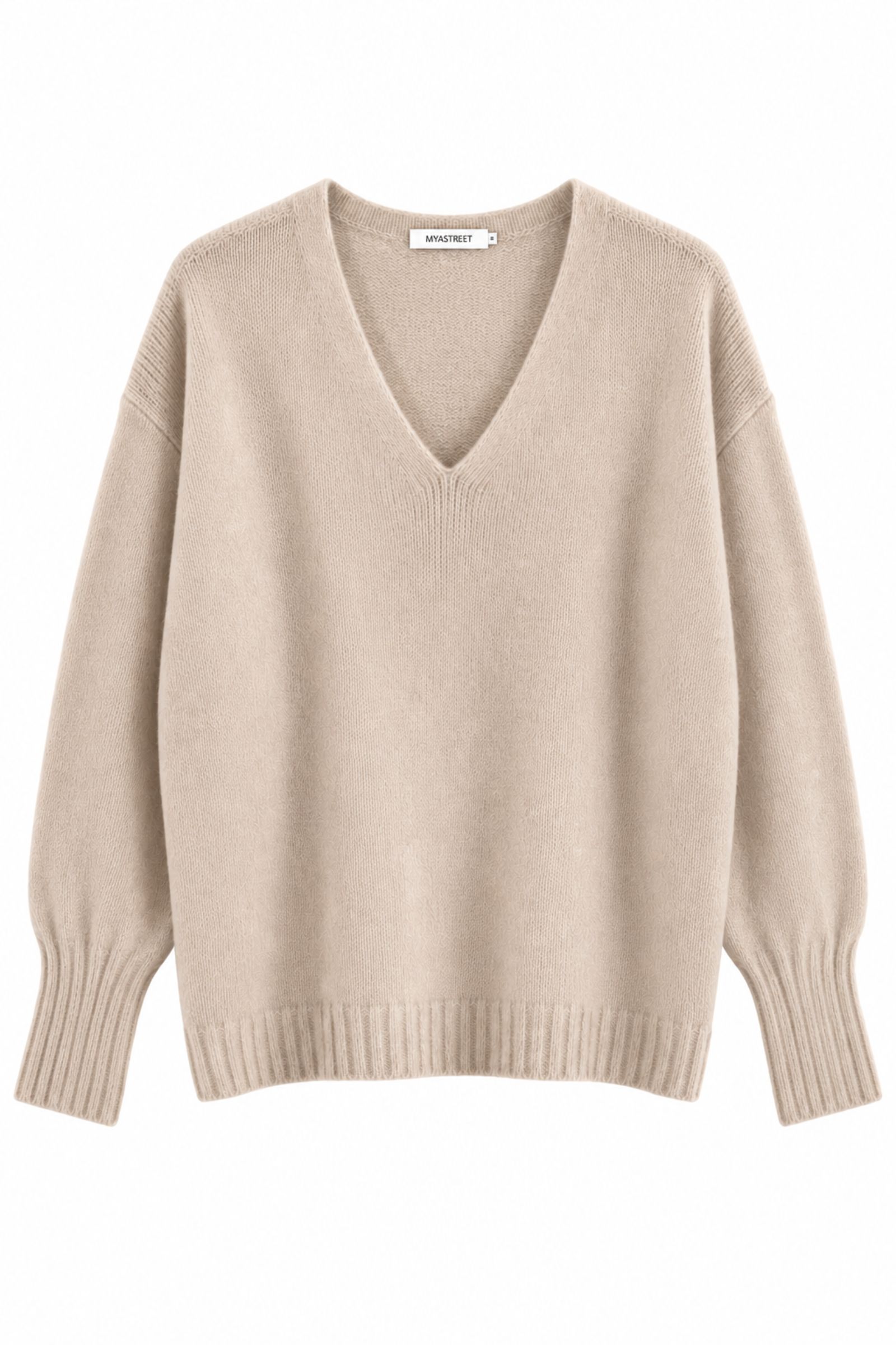 MD04125-06_BEIGE MAGLIONE CON SCOLLO A V E MANICHE A SBUFFO - Beige, TU