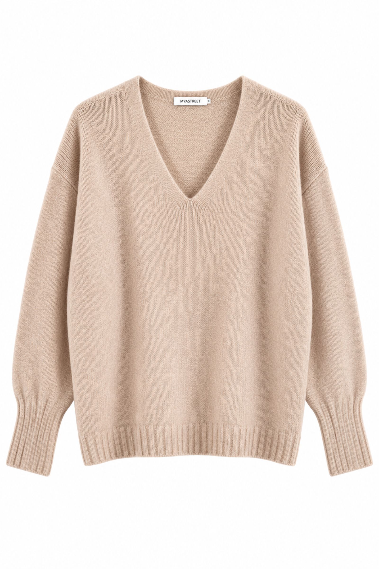 MD04125-06_CAMMELLO MAGLIONE CON SCOLLO A V E MANICHE A SBUFFO - Cammello, TU