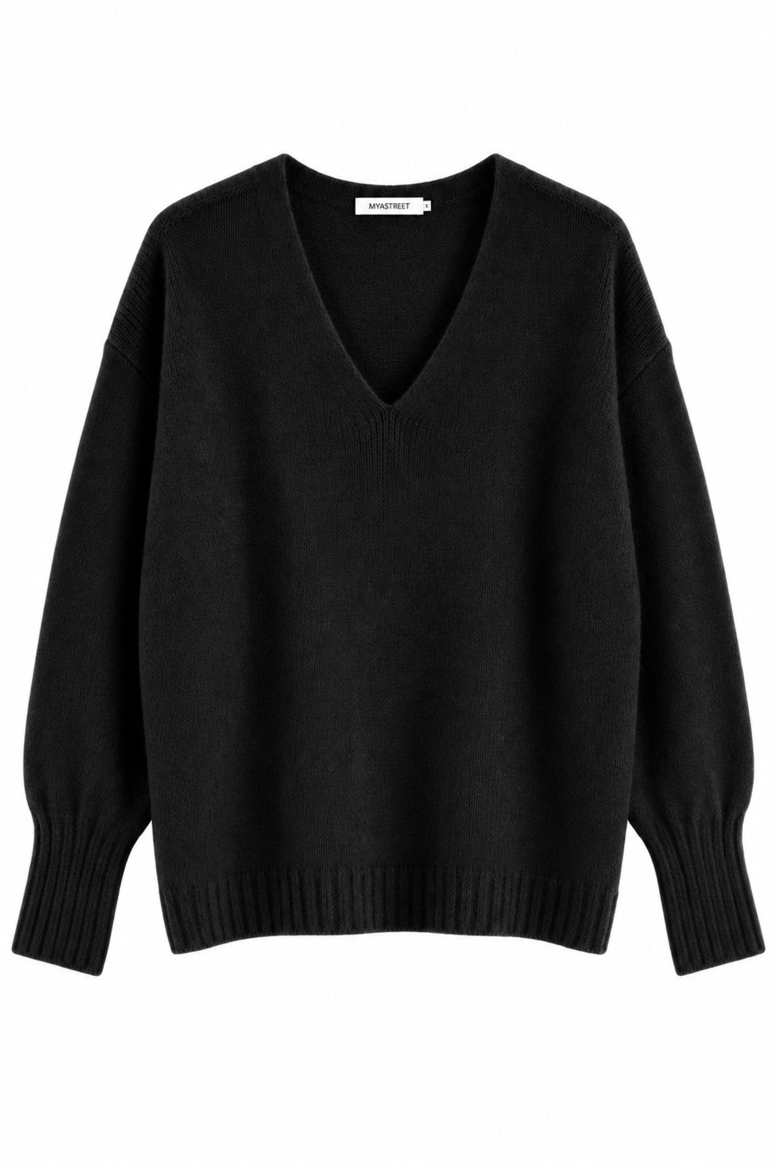 MD04125-06_NERO MAGLIONE CON SCOLLO A V E MANICHE A SBUFFO - Nero, TU