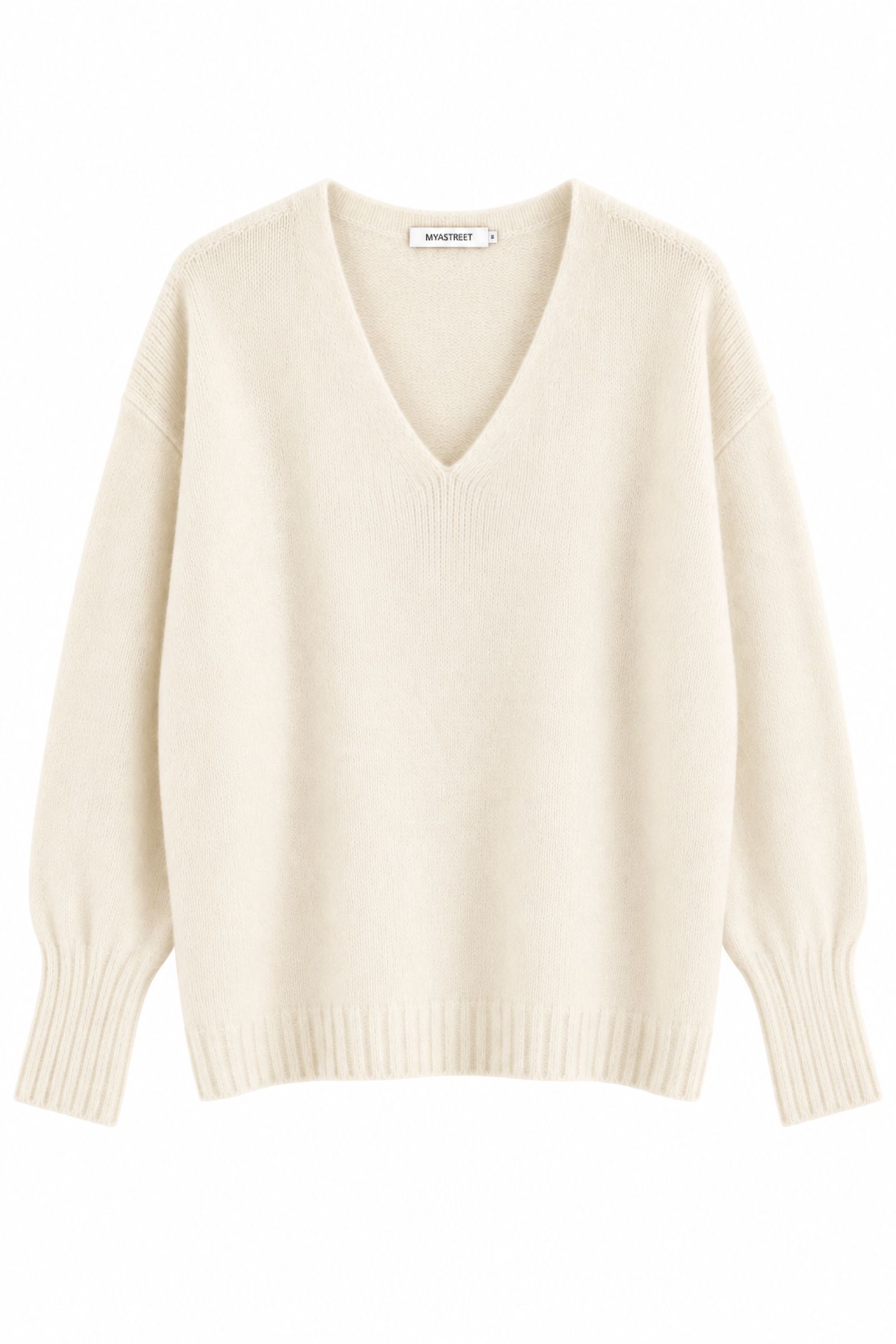 MD04125-06_PANNA MAGLIONE CON SCOLLO A V E MANICHE A SBUFFO - Panna, TU