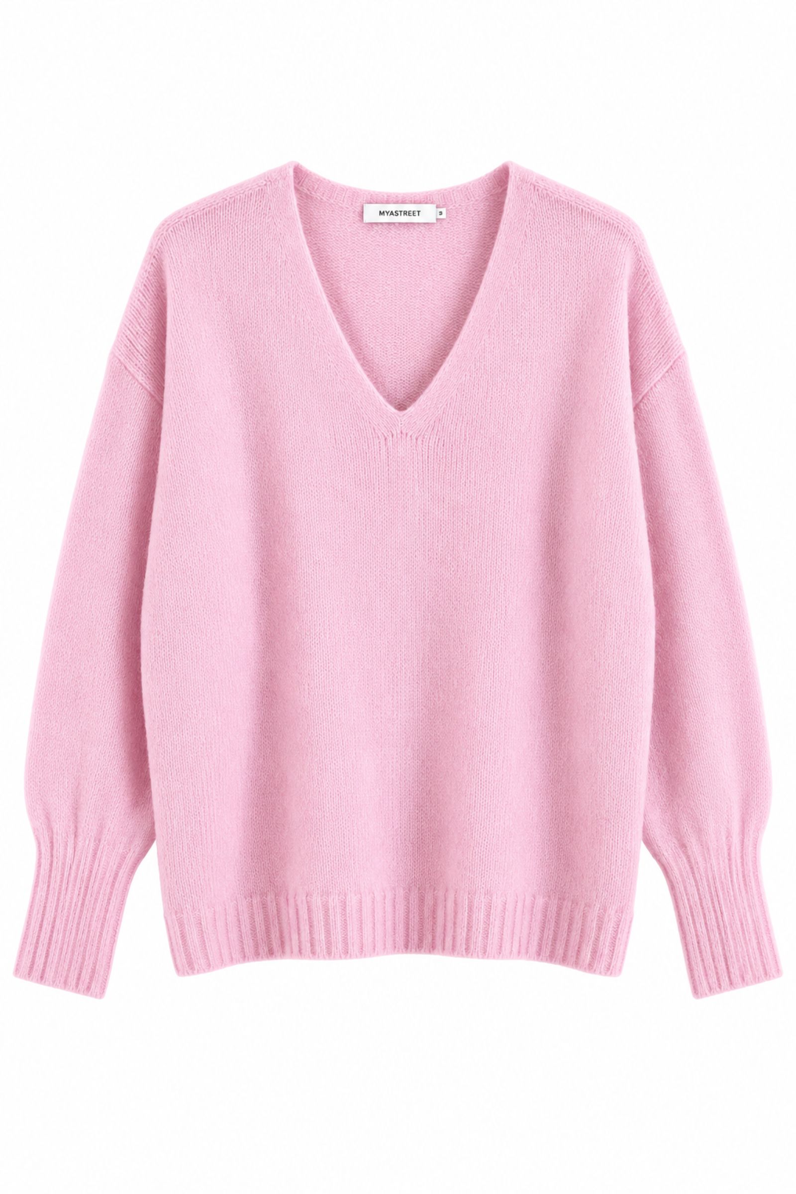 MD04125-06_ROSA MAGLIONE CON SCOLLO A V E MANICHE A SBUFFO - Rosa, TU