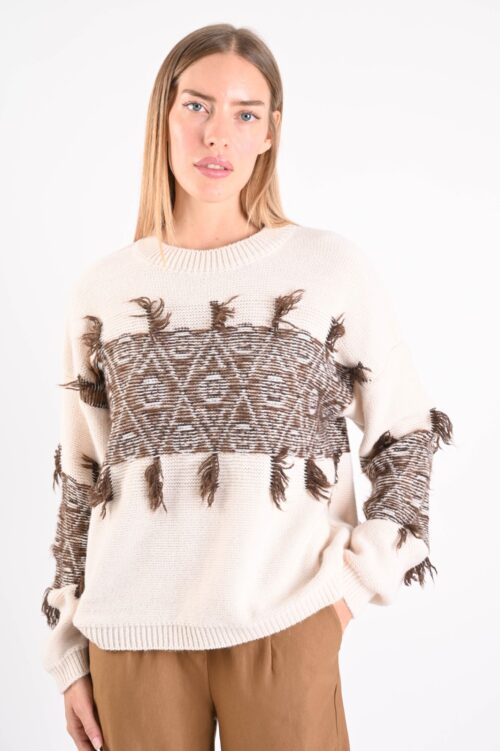 MAGLIONE JACQUARD CON FRANGE