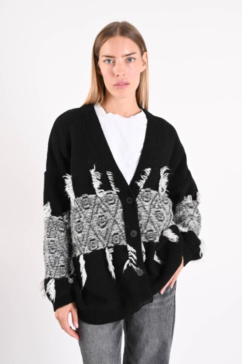CARDIGAN JACQUARD CON FRANGE