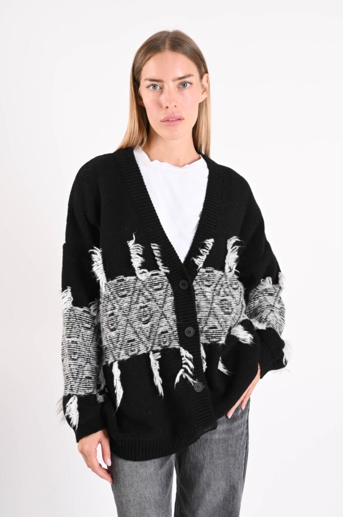 CARDIGAN JACQUARD CON FRANGE 