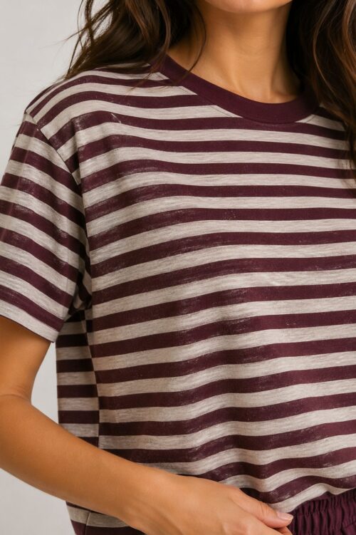 Alternative view of T-SHIRT A RIGHE IN MISTO LINO E TESSUTO EFFETTO MELANGE