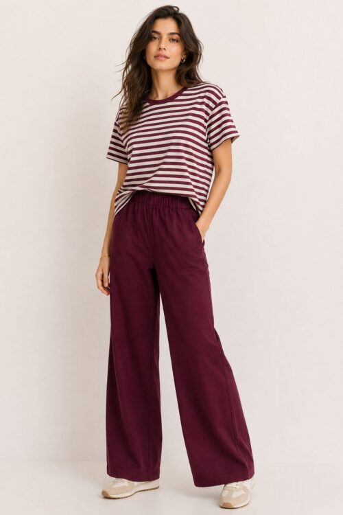 PANTALONI IN TENCEL A PALAZZO CON ELASTICO IN VITA