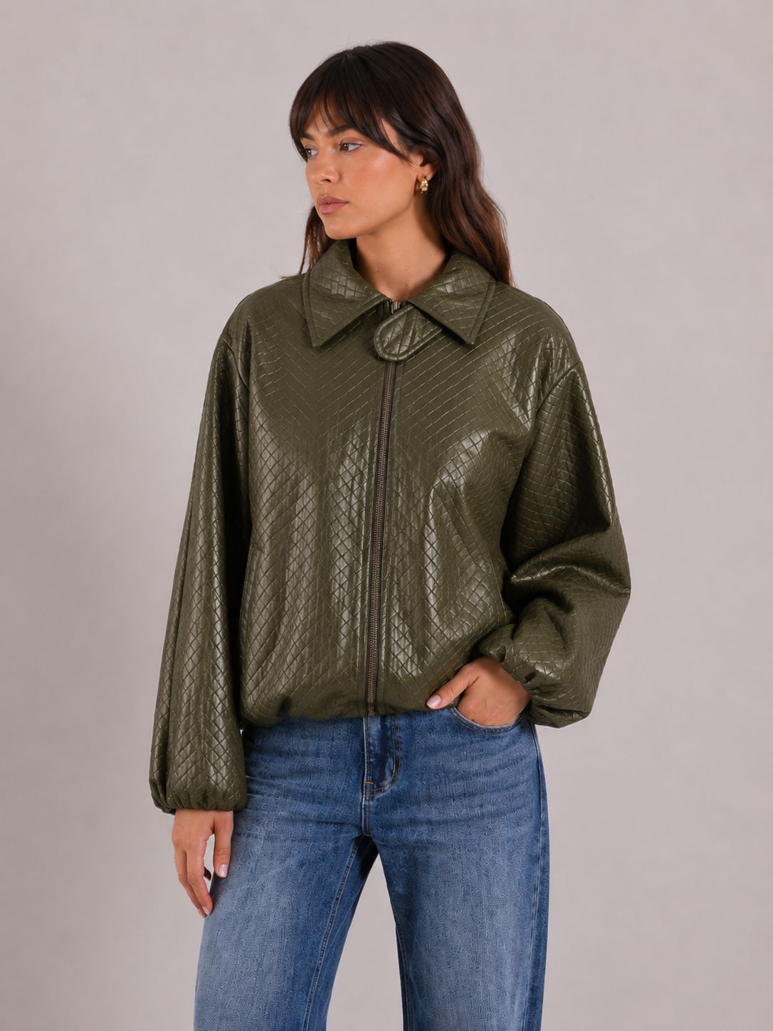 c48703e4-e2a1-4928-8b1a-1ec736842d99 GIACCA IN ECOPELLE EFFETTO TRAPUNTATO CON ZIP - Verde, S