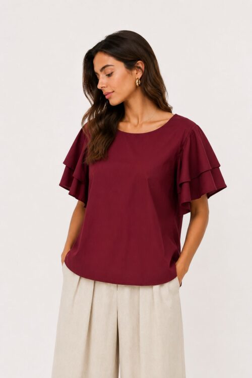 BLUSA CON MANICHE VOLANT IN COTONE