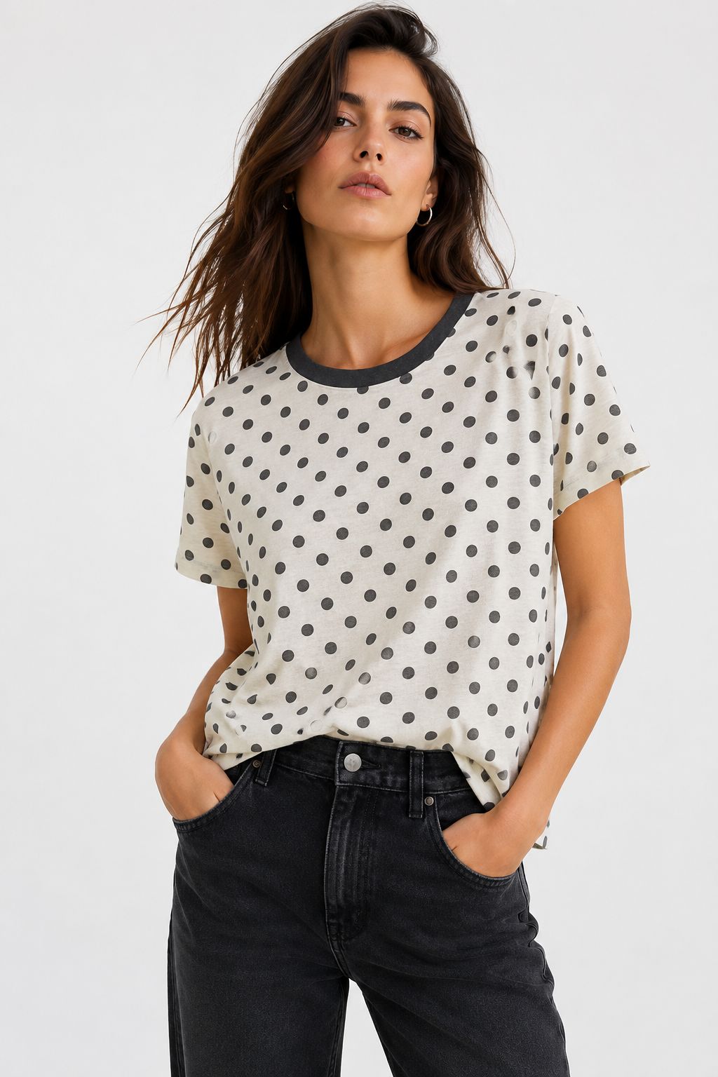 MAGLIA A POIS IN MISTO LINO