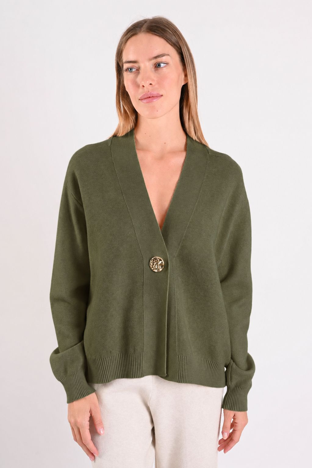 0d4093b6-7e72-4d98-8ce5-15f93a5ca976 CARDIGAN CORTO CON BOTTONE - Militare, TU