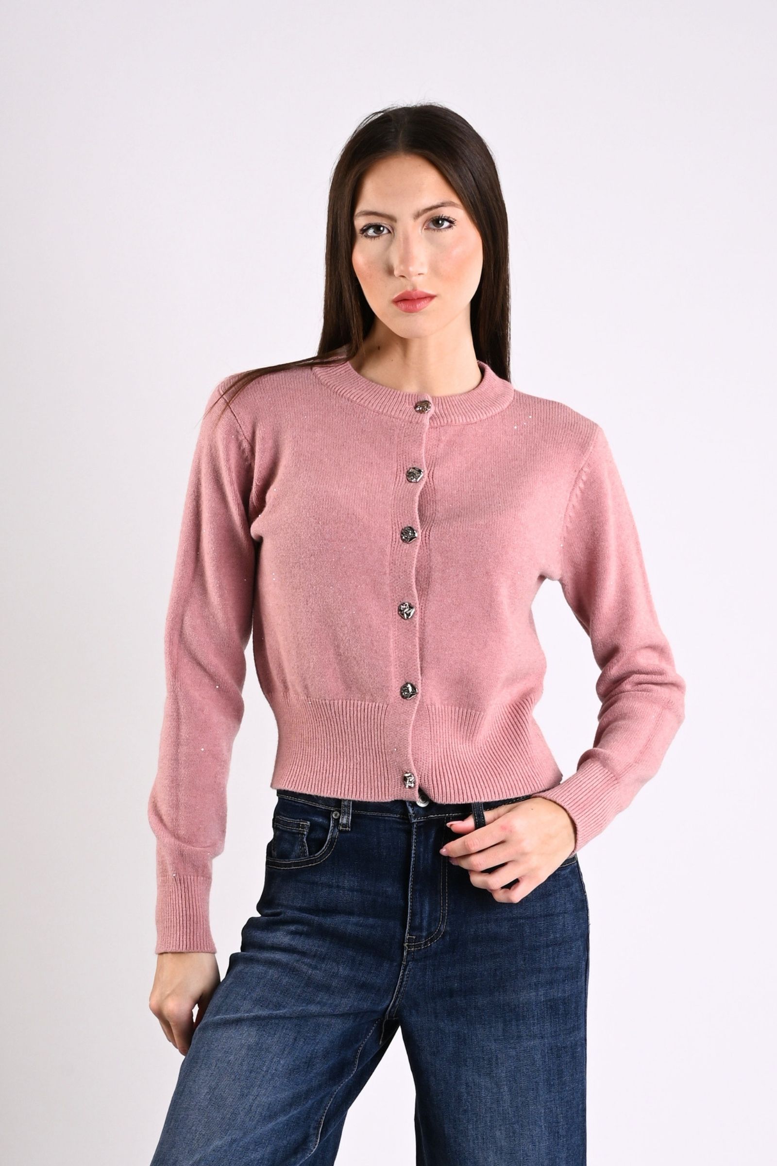 10 CARDIGAN CON MICROPAILLETTES E BOTTONI EFFETTO MARTELLATO - Rosa, TU