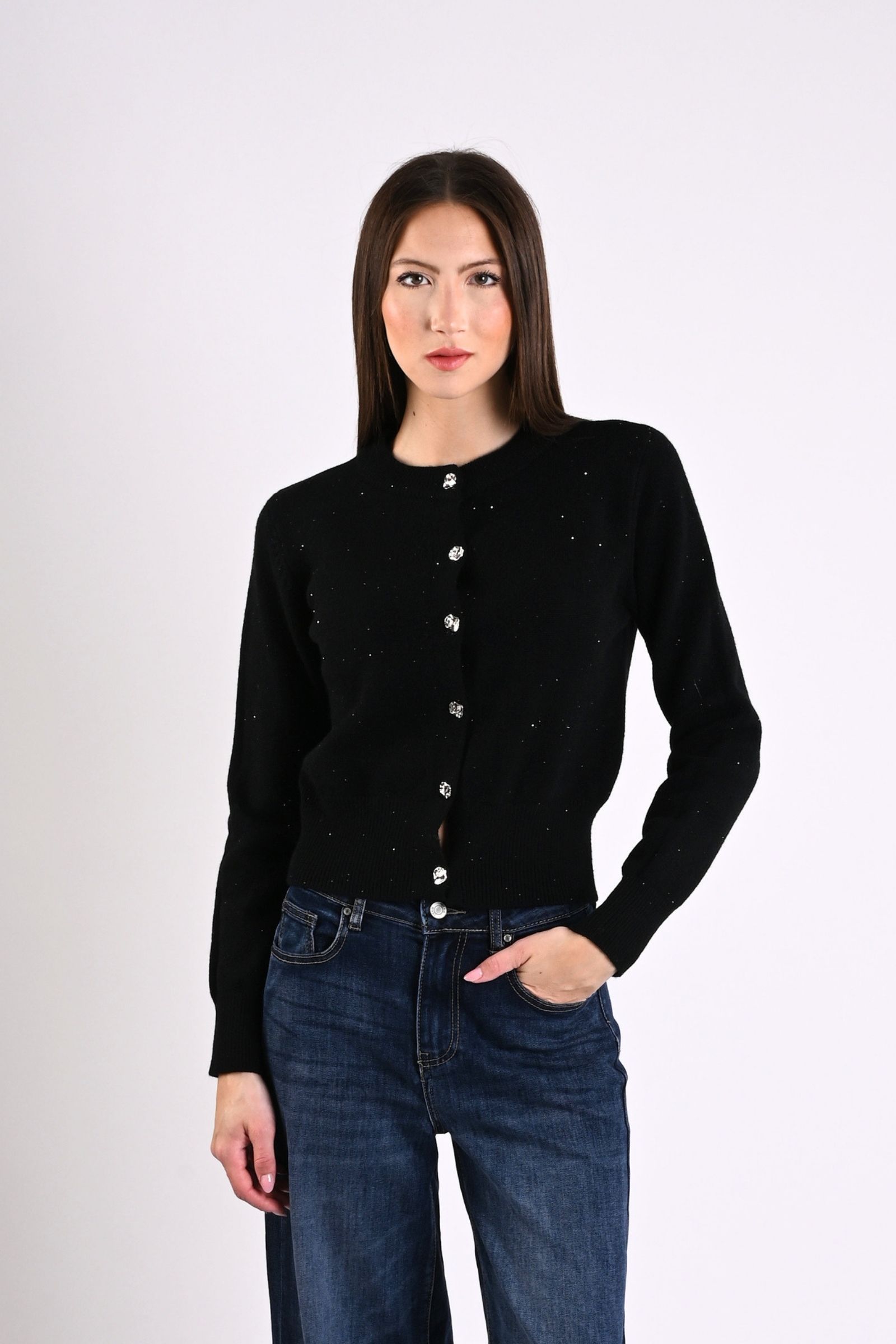 13 CARDIGAN CON MICROPAILLETTES E BOTTONI EFFETTO MARTELLATO - Nero, TU