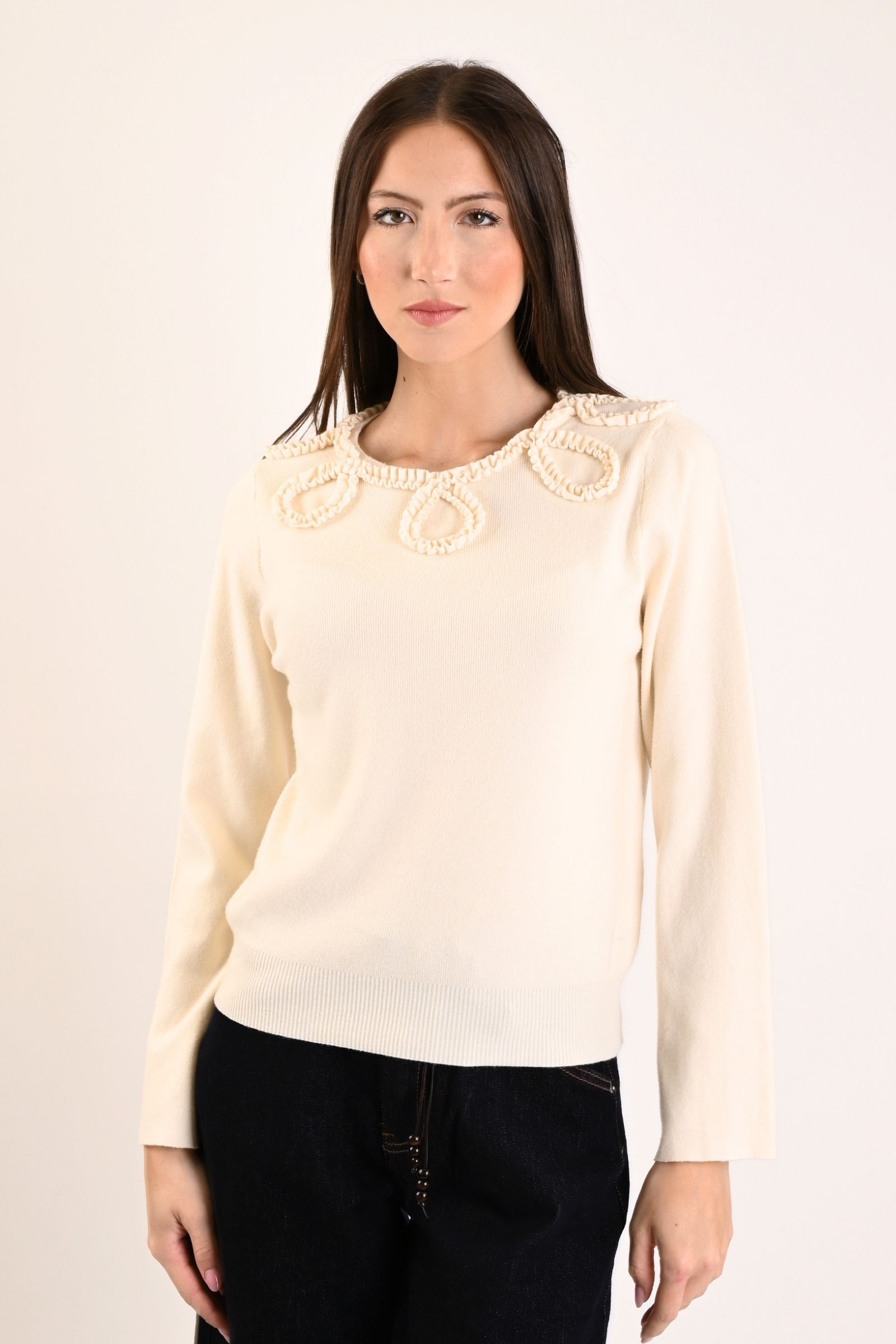 133 MAGLIA CON APPLICAZIONI FLOREALI 3D - Cream, TU