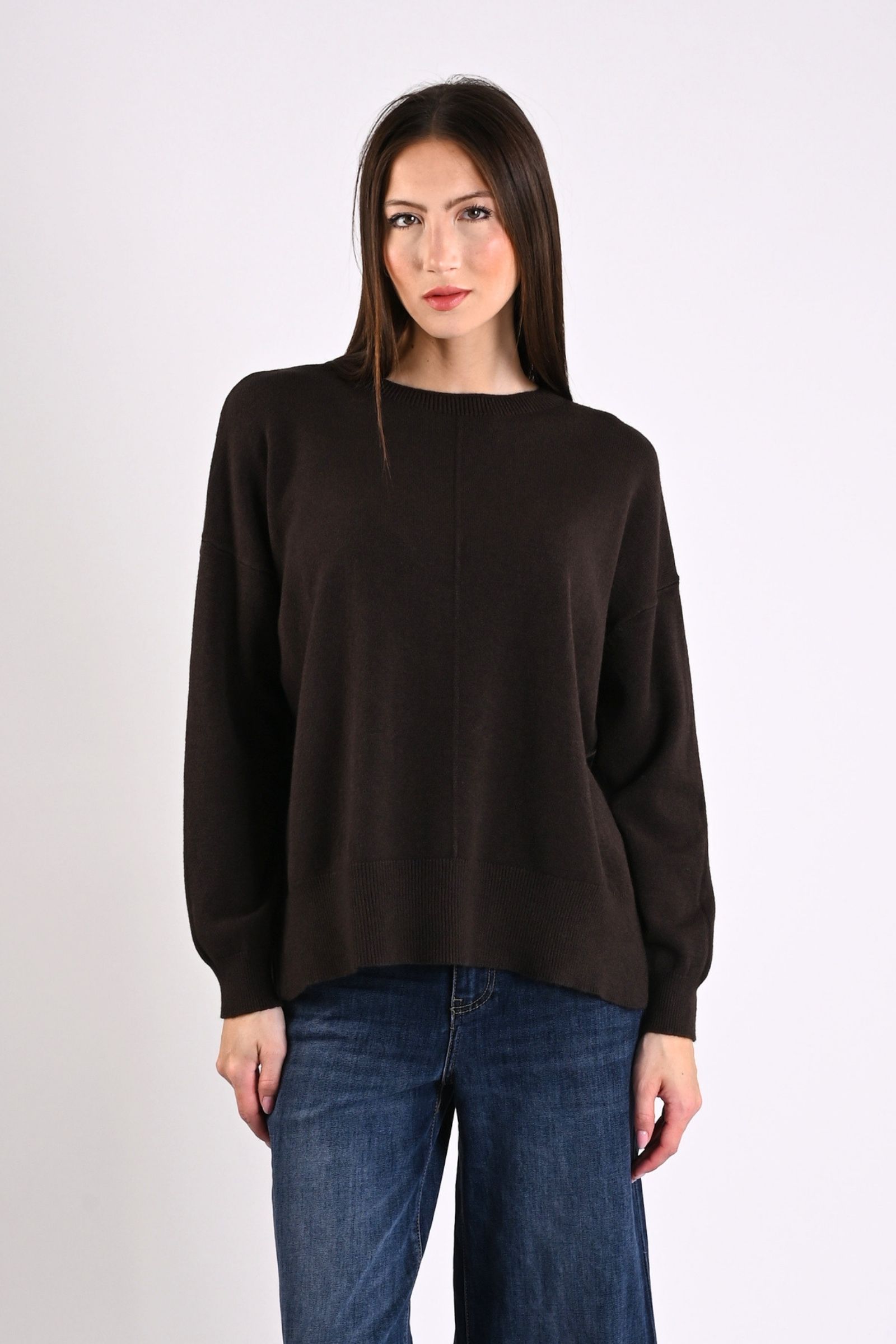 16 MAGLIONE GIROCOLLO CON CUCITURA CENTRALE - Moro, TU