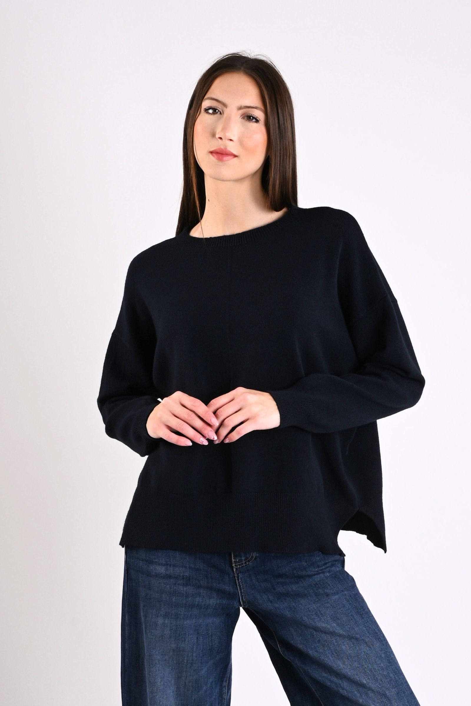 17 MAGLIONE GIROCOLLO CON CUCITURA CENTRALE - Blu, TU