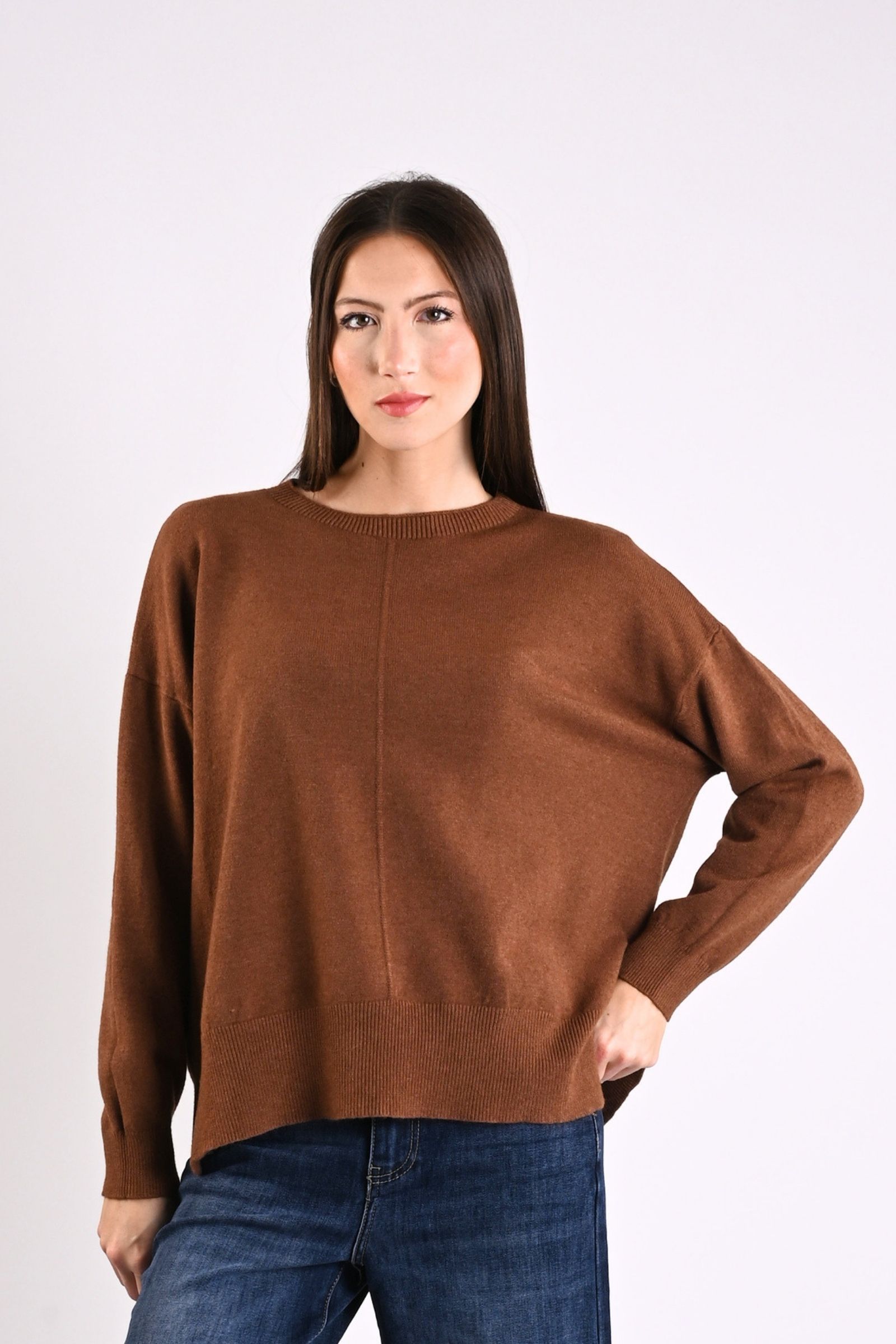 19 MAGLIONE GIROCOLLO CON CUCITURA CENTRALE - Moka, TU