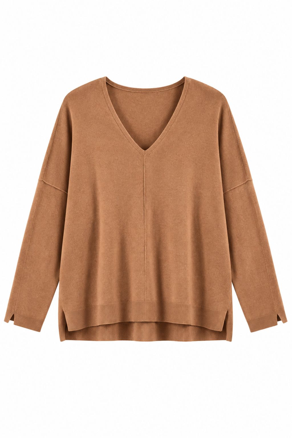 1c098033-0880-497f-be05-642d30511890 MAGLIA SCOLLO A V CON DETTAGLIO CUCITURA CENTRALE - Moka, TU