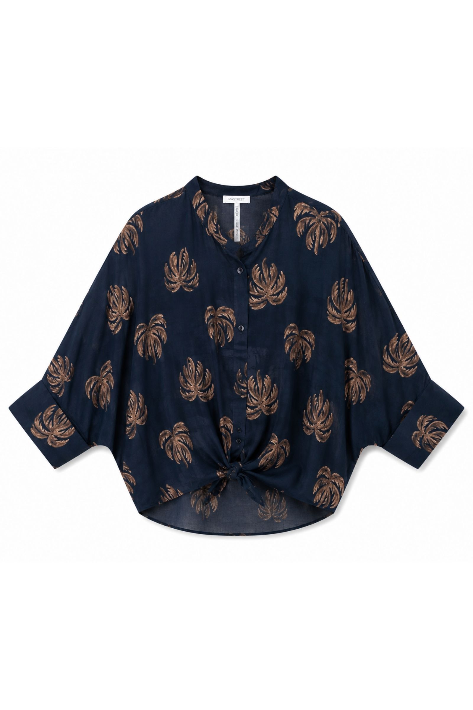2 CAMICIA CON COLLETTO ALLA COREANA FANTASIA PALME - Blu, TU