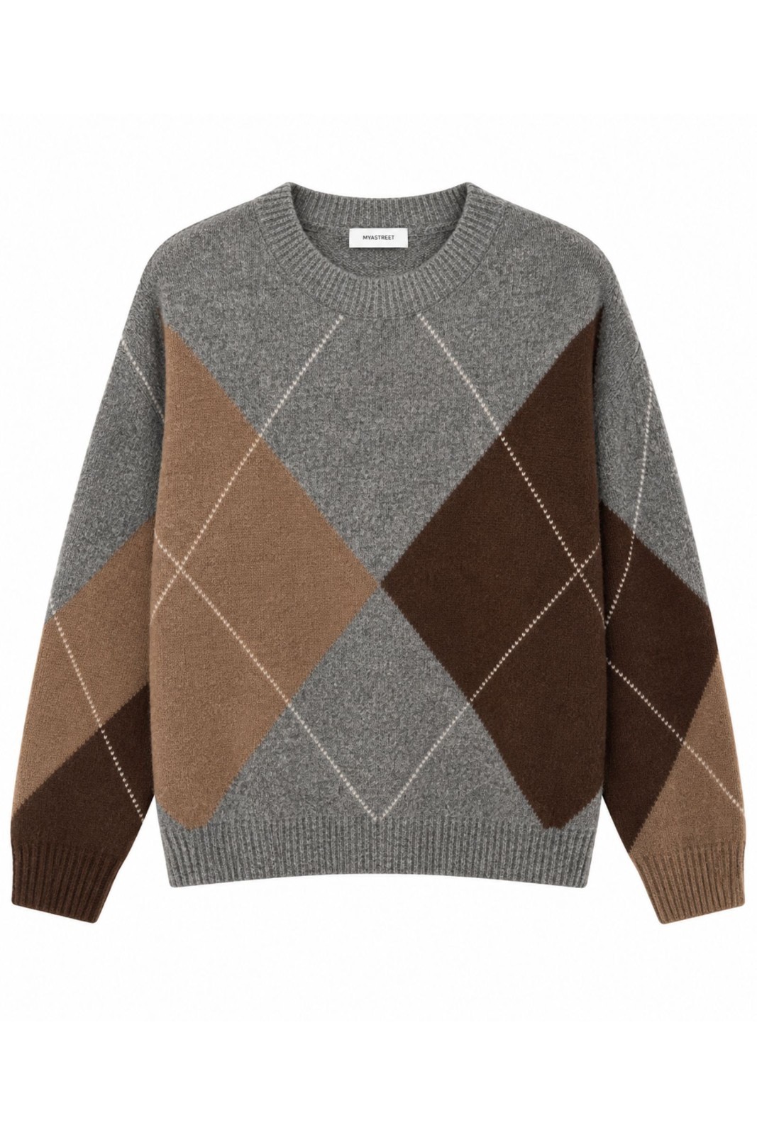 2 MAGLIONE GIROCOLLO CON FANTASIA ROMBI - Grigio, TU