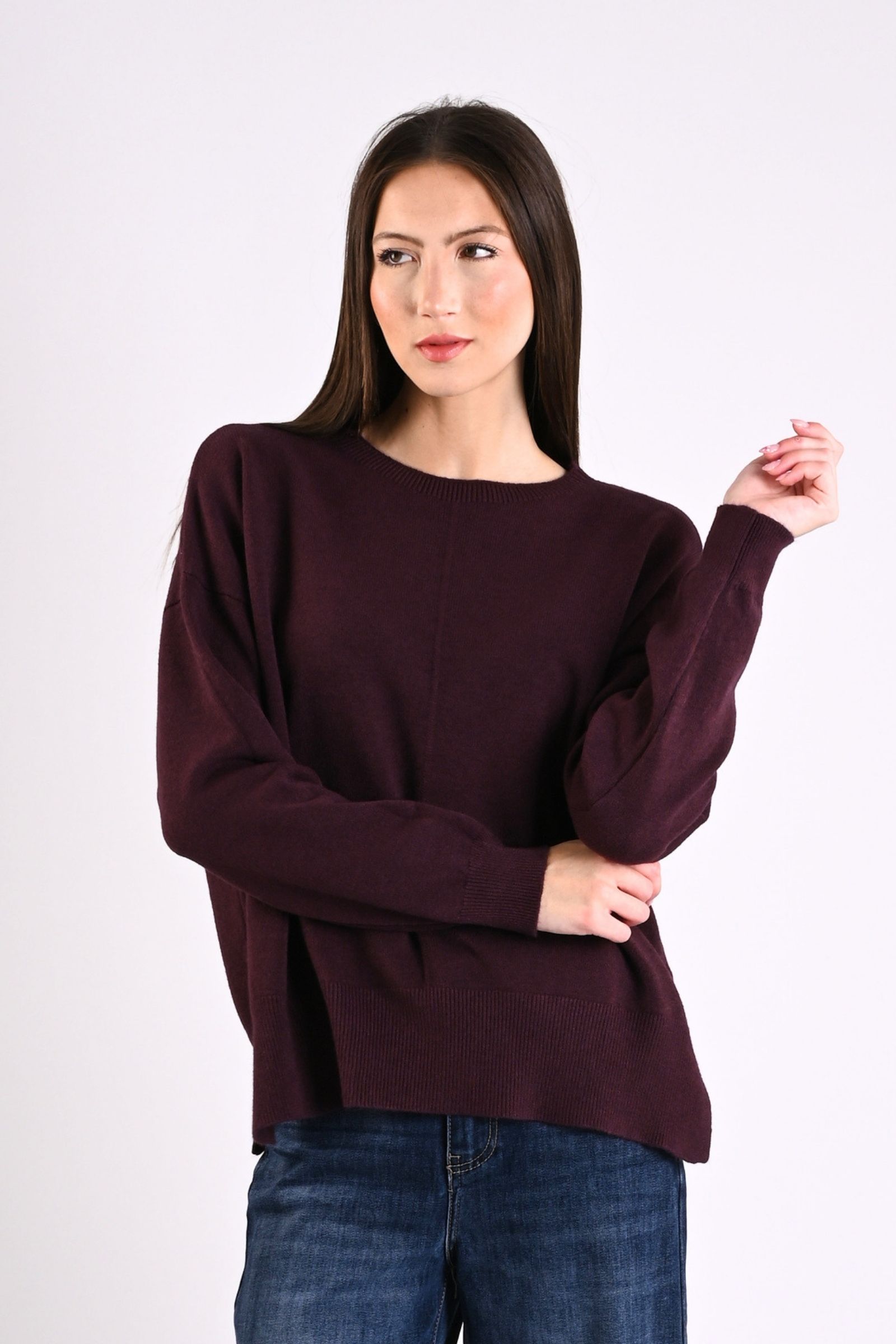 20 MAGLIONE GIROCOLLO CON CUCITURA CENTRALE - Prugna, TU