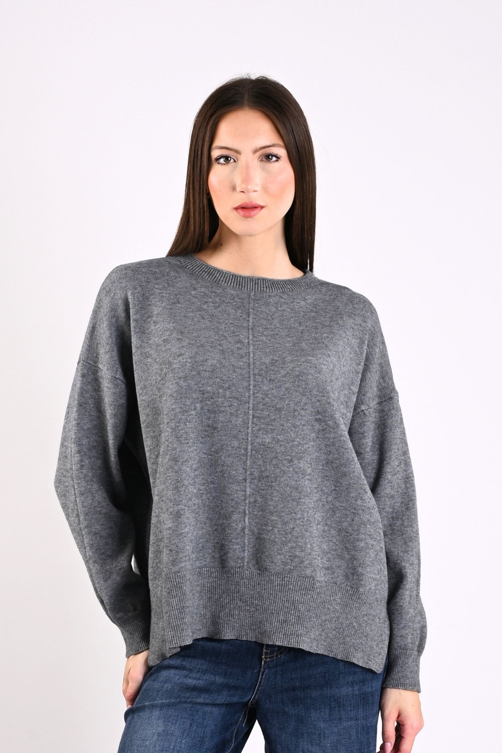 22 MAGLIONE GIROCOLLO CON CUCITURA CENTRALE - Grigio, TU