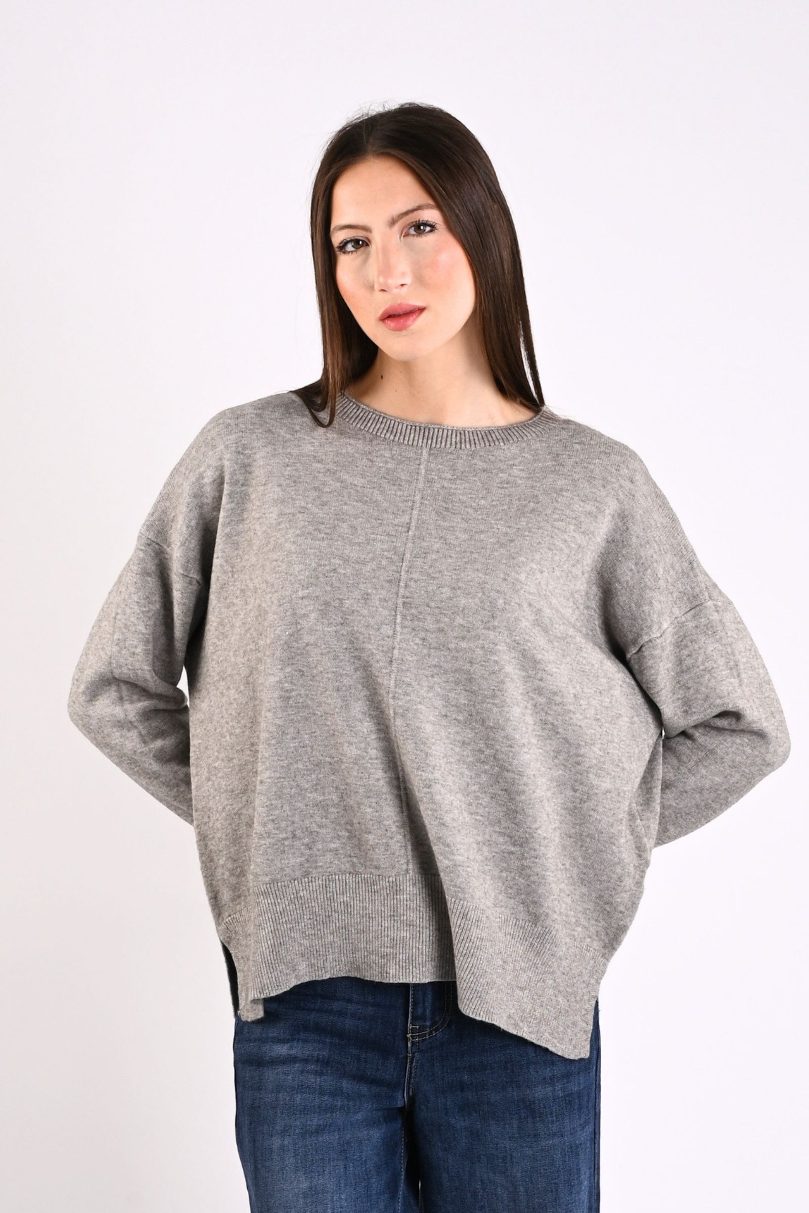23 MAGLIONE GIROCOLLO CON CUCITURA CENTRALE - Tortora, TU