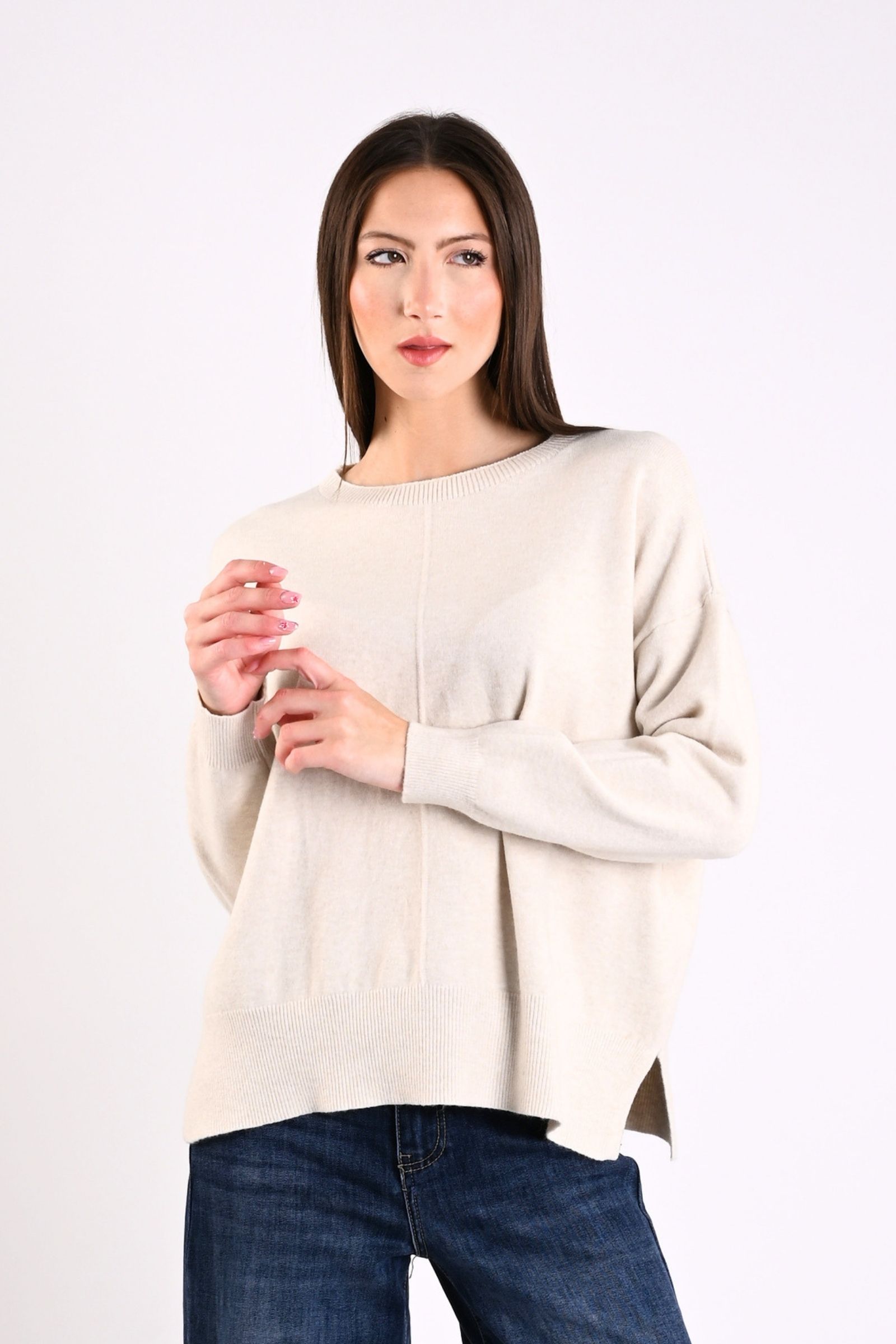 24 MAGLIONE GIROCOLLO CON CUCITURA CENTRALE - Gesso, TU