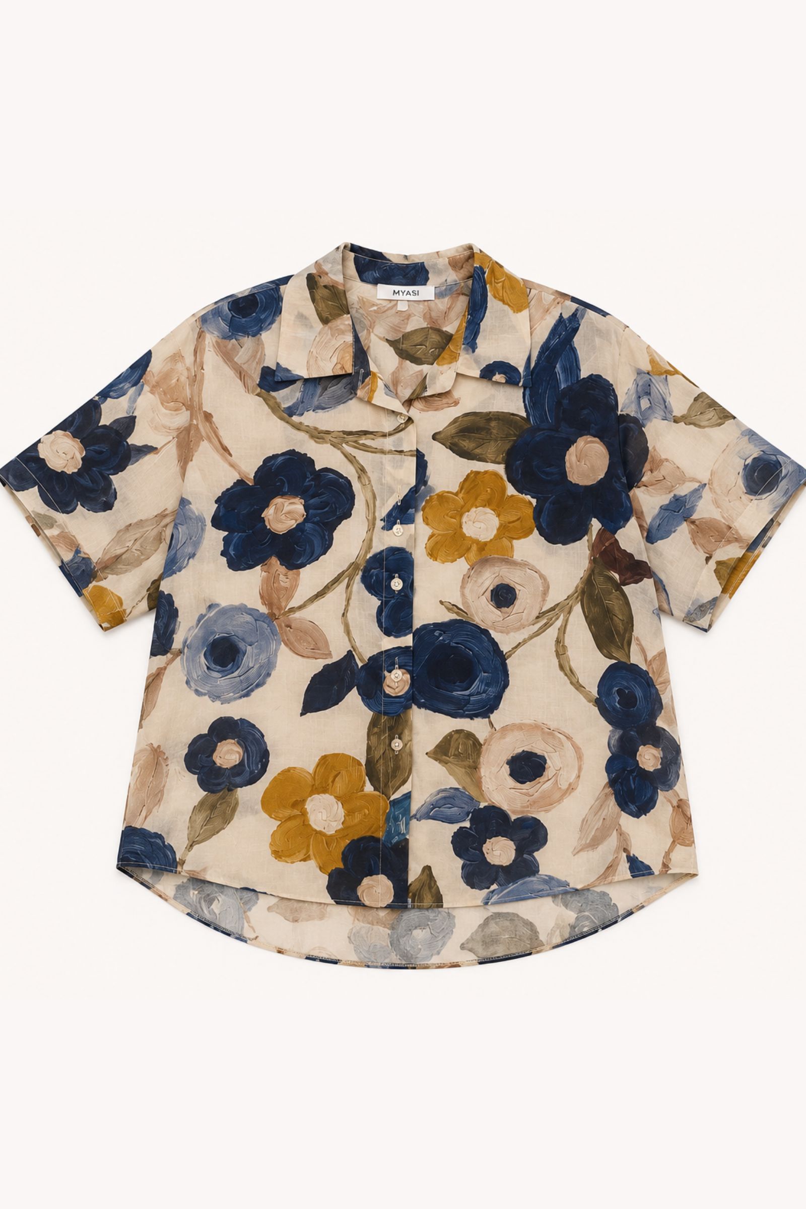 247 CAMICIA FANTASIA FLOREALE ASIMMETRICA - Blu, TU