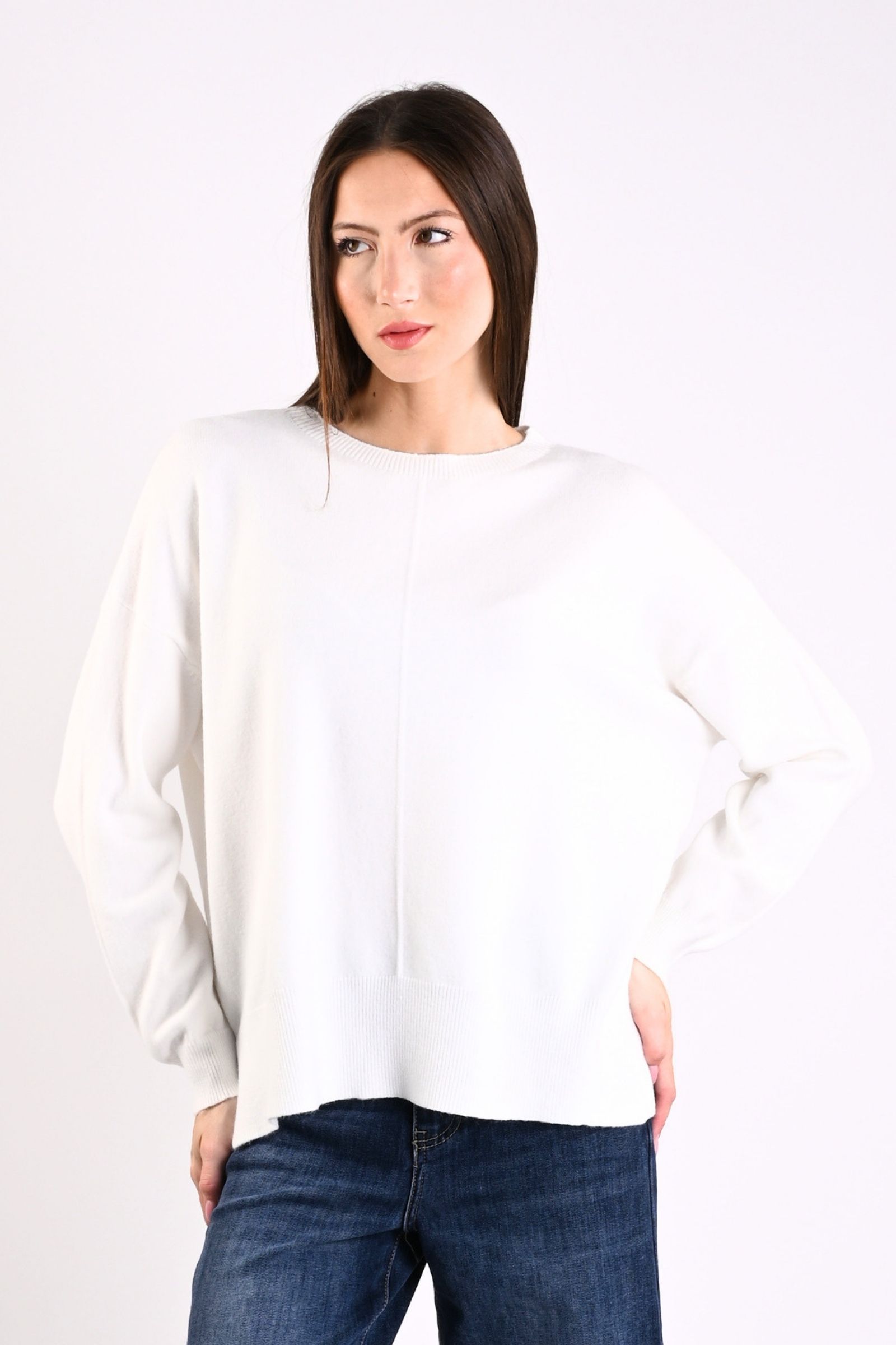25 MAGLIONE GIROCOLLO CON CUCITURA CENTRALE - Panna, TU