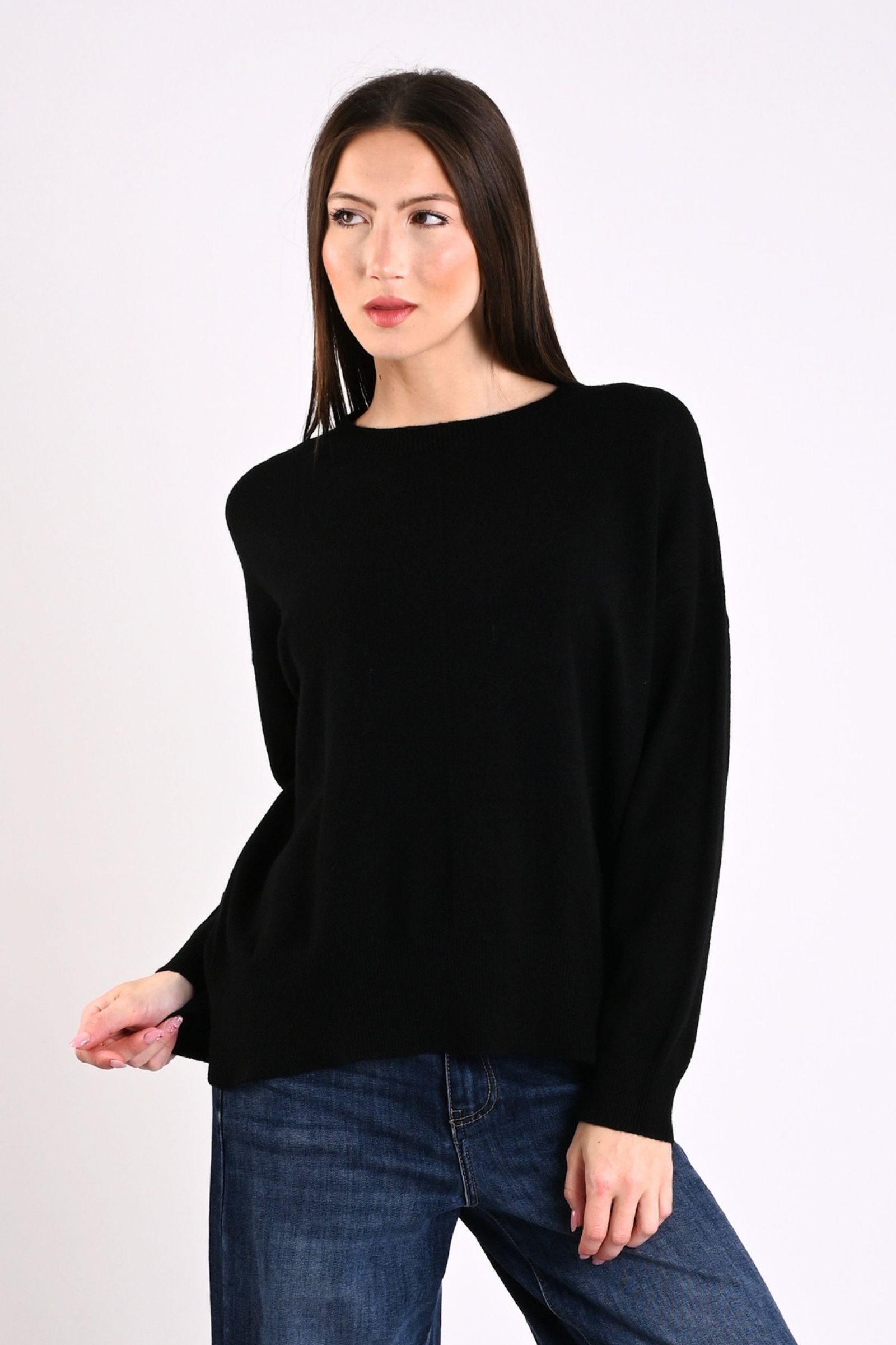 26 MAGLIONE GIROCOLLO CON CUCITURA CENTRALE - Nero, TU
