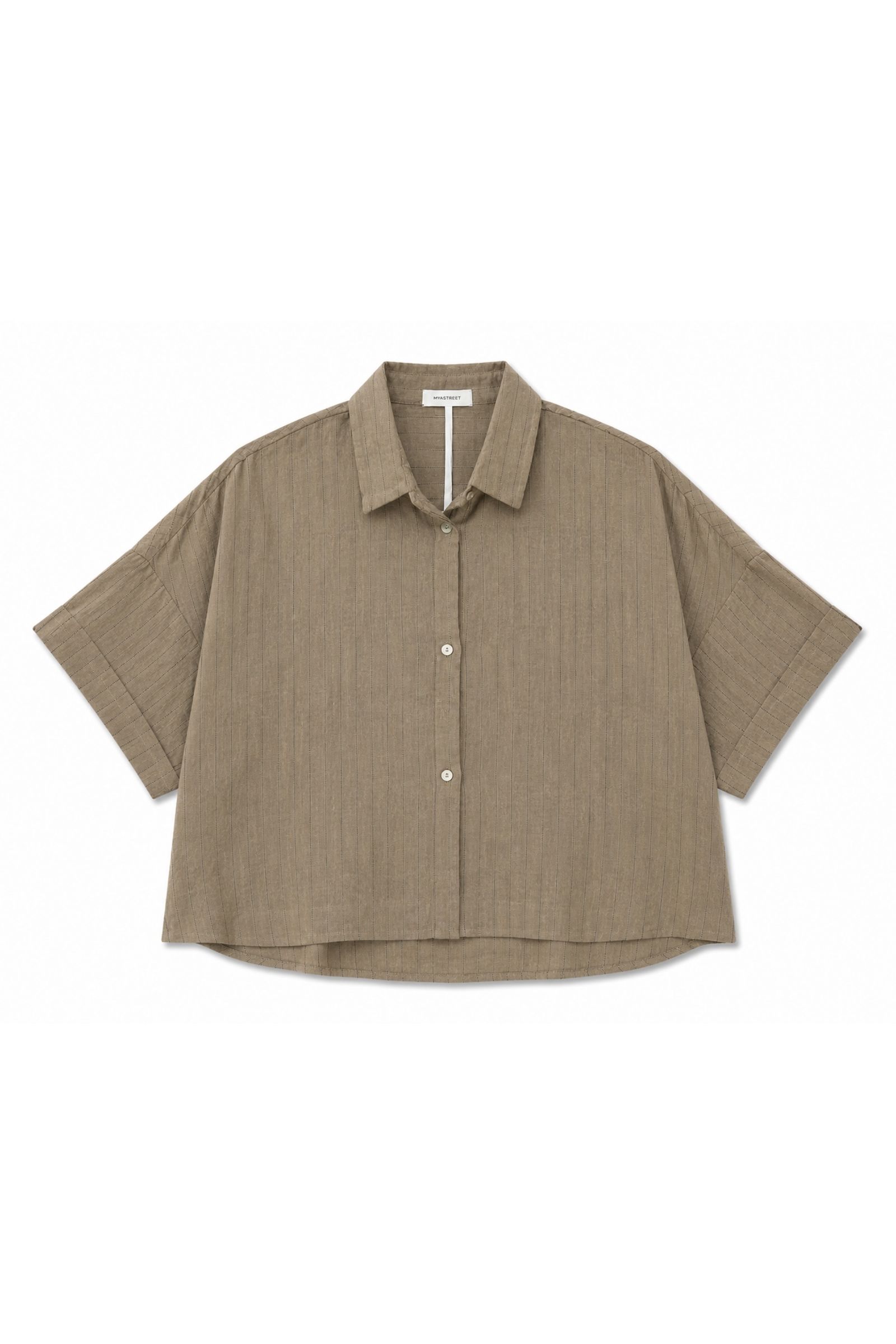26 CAMICIA A MANICHE CORTE A RIGHE IN LINO - Beige, S