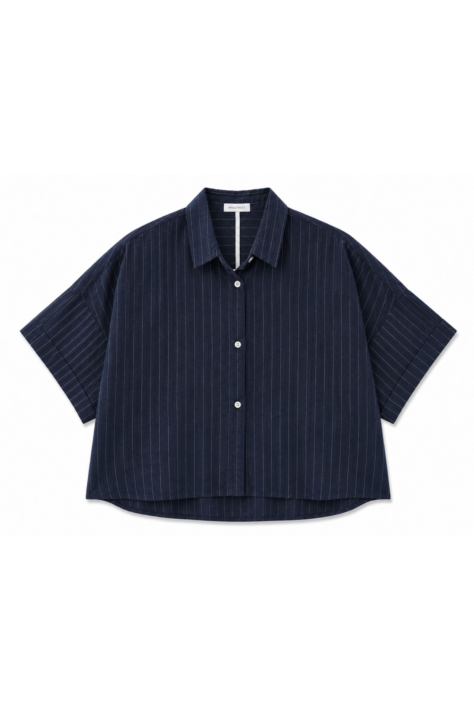 27 CAMICIA A MANICHE CORTE A RIGHE IN LINO - Blu, S