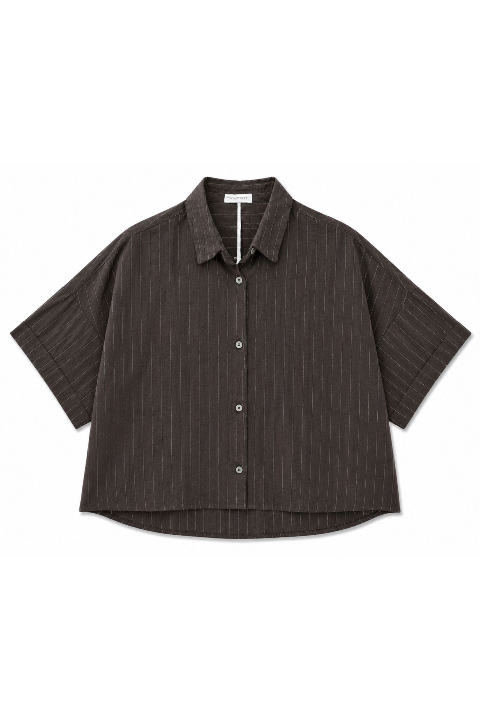 28 CAMICIA A MANICHE CORTE A RIGHE IN LINO - Moro, S
