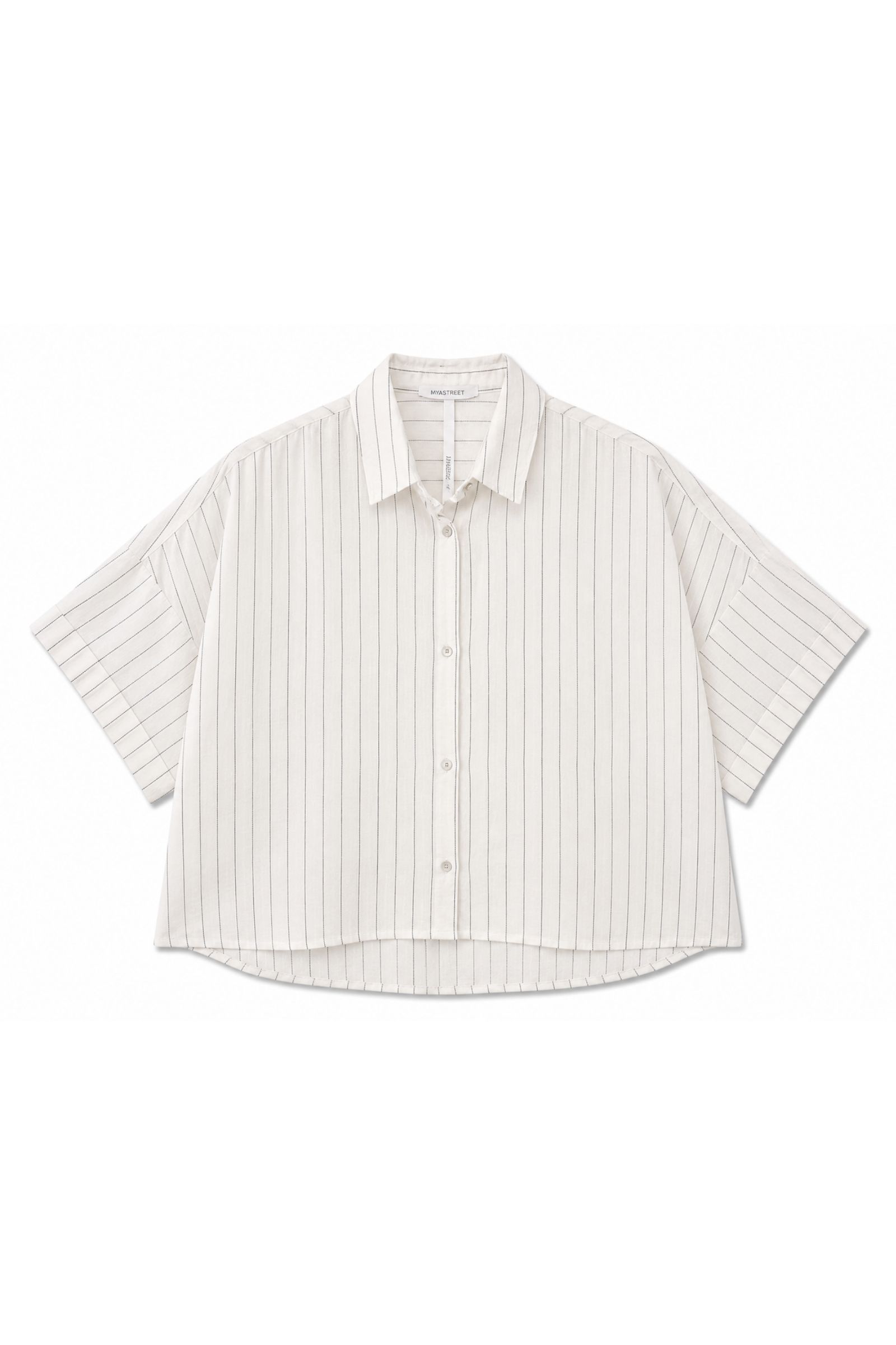 29 CAMICIA A MANICHE CORTE A RIGHE IN LINO - Bianco, S