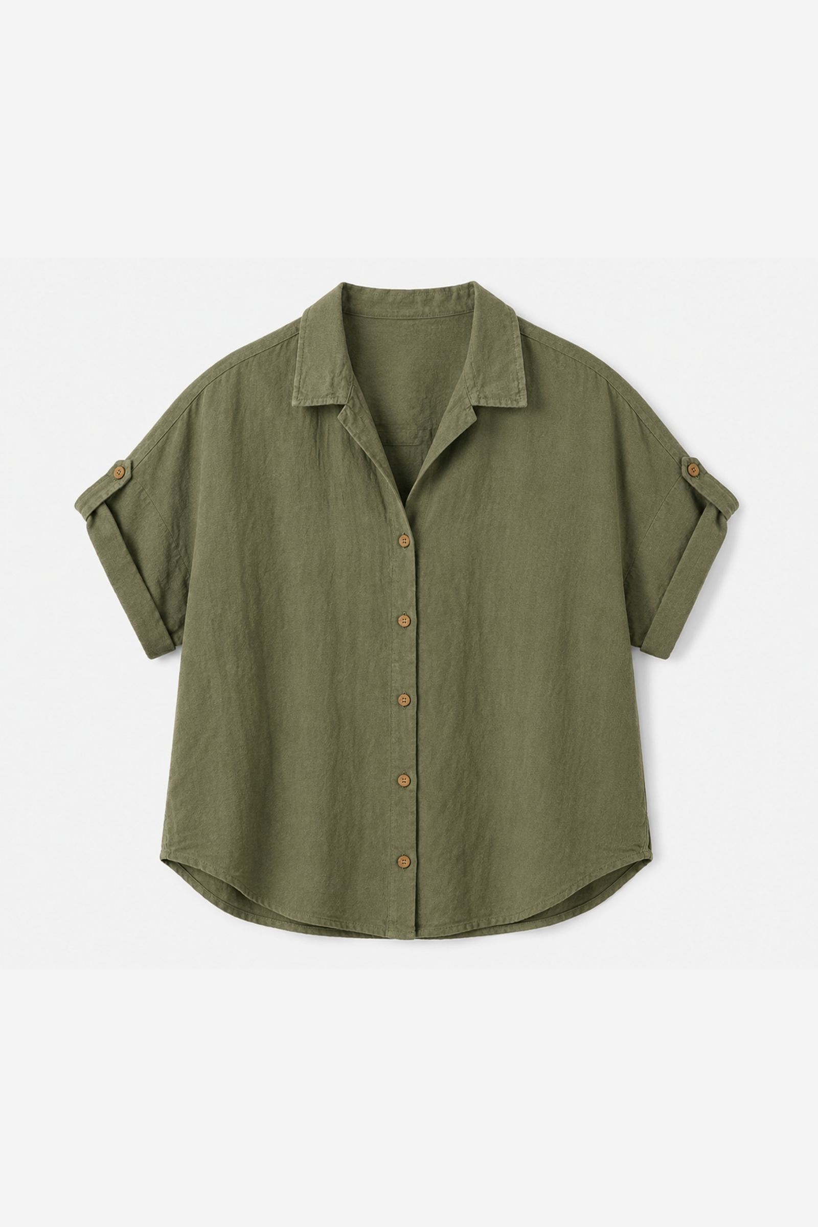 298 CAMICIA A MANICHE CORTE IN MISTO LINO - Military, S