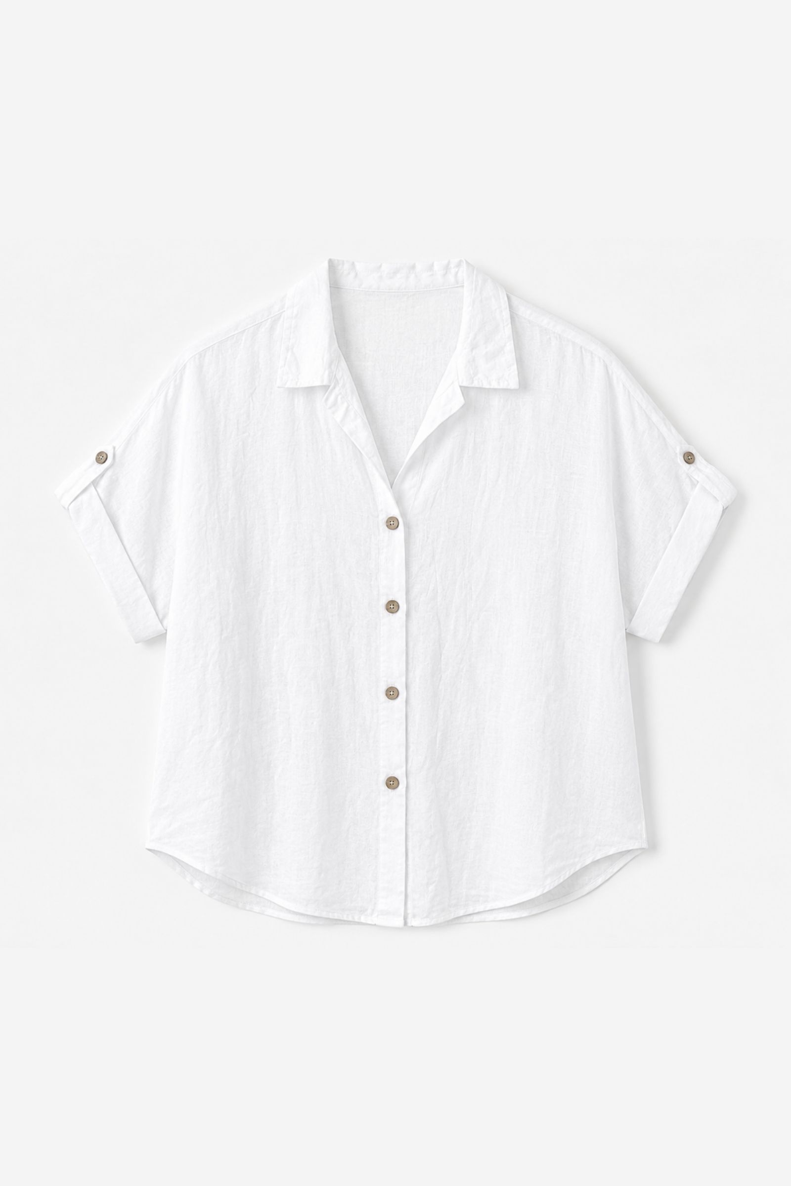 299 CAMICIA A MANICHE CORTE IN MISTO LINO - White, S