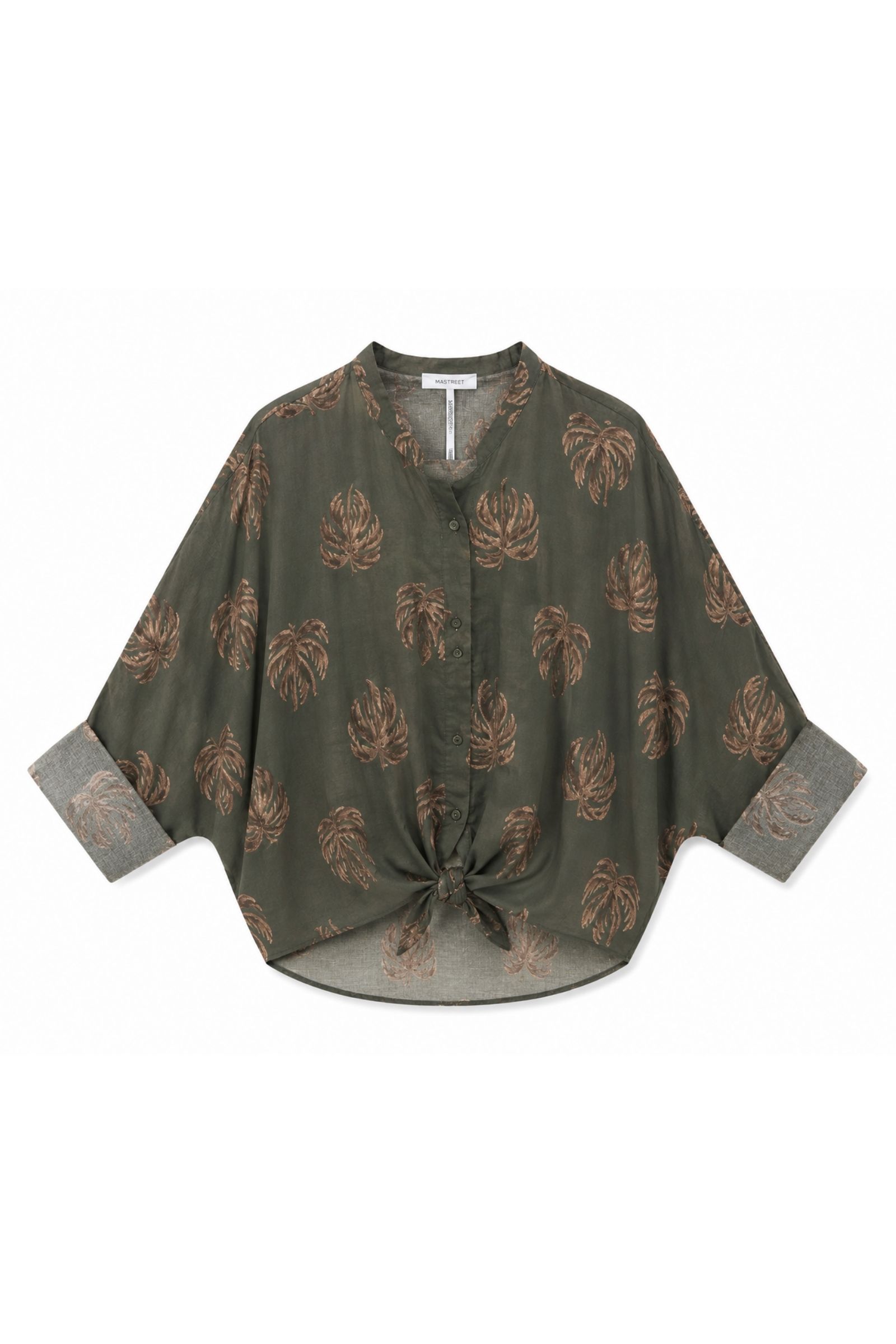 3 CAMICIA CON COLLETTO ALLA COREANA FANTASIA PALME - Militare, TU