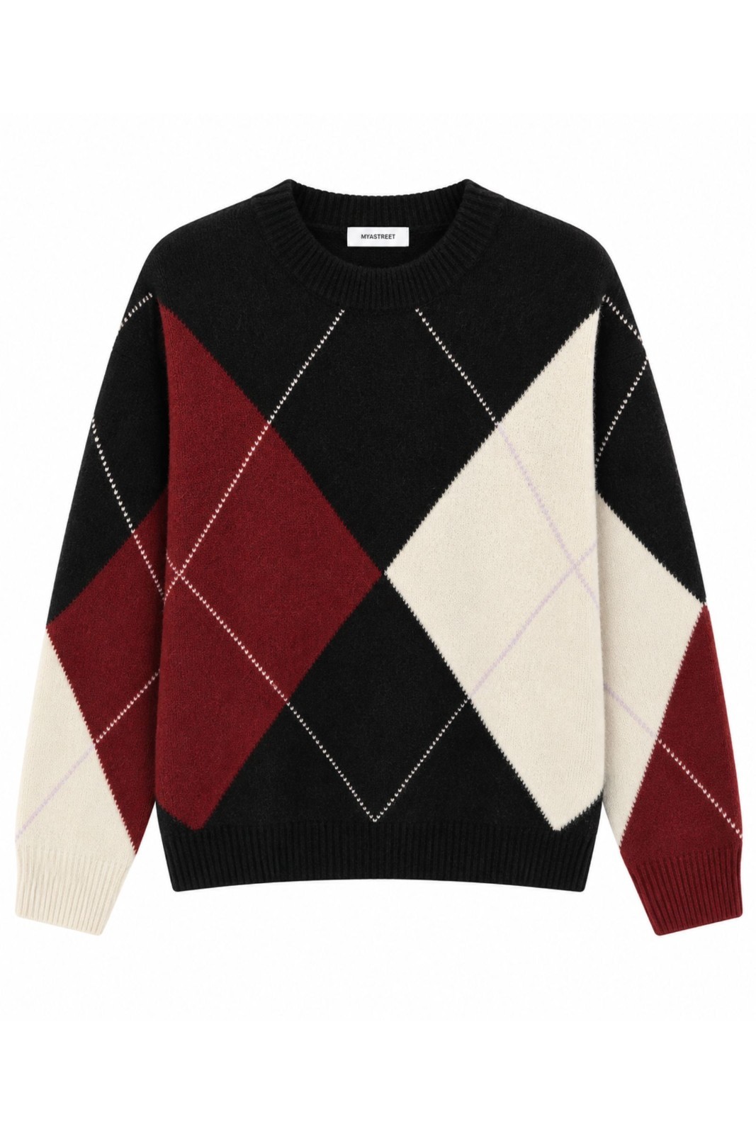 3 MAGLIONE GIROCOLLO CON FANTASIA ROMBI - Nero, TU