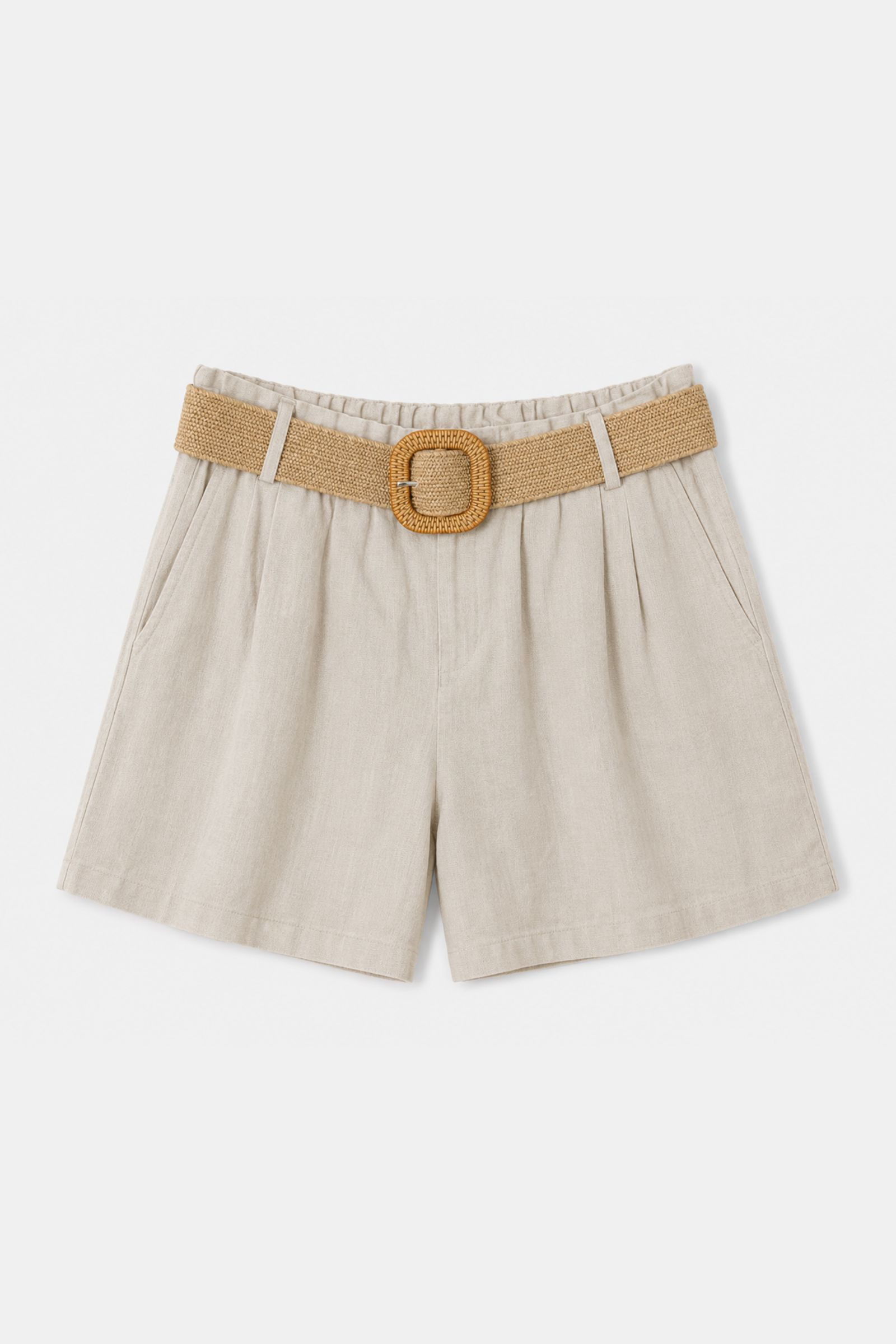 303 SHORTS IN MISTO LINO CON CINTURA - Burro, S