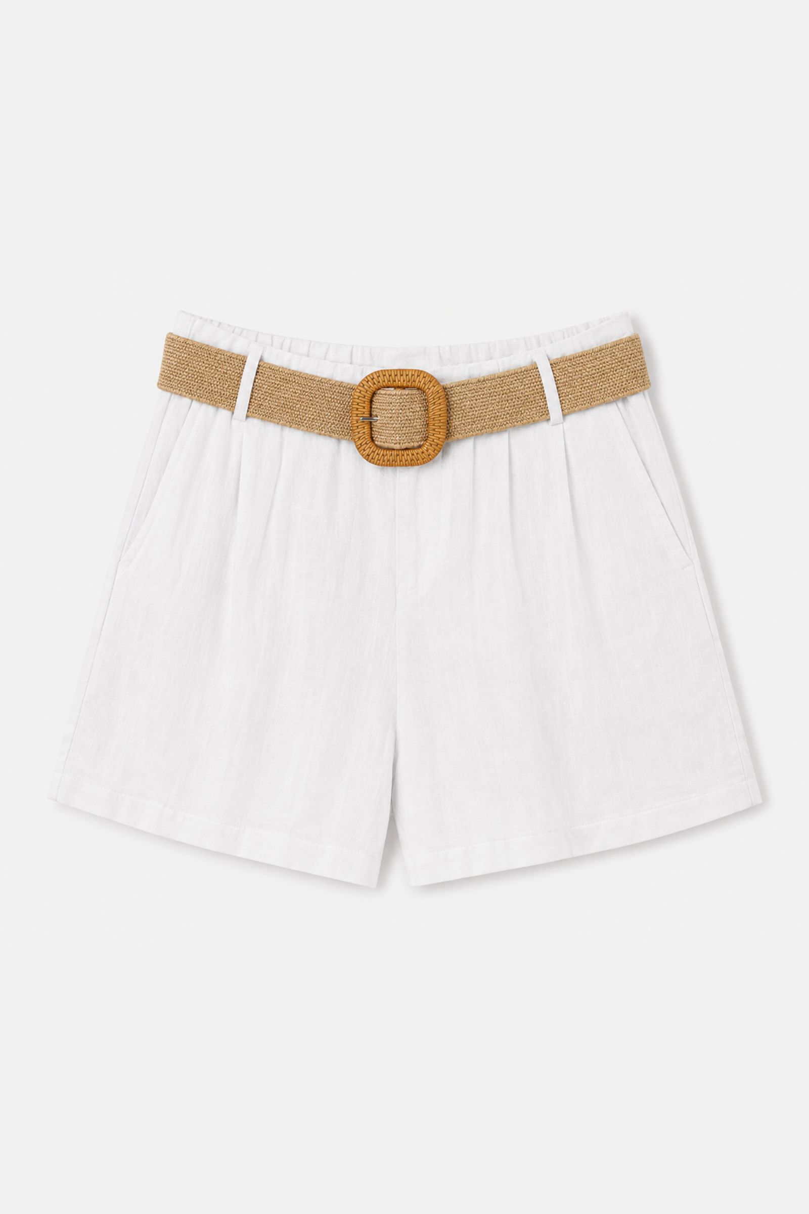 304 SHORTS IN MISTO LINO CON CINTURA - Bianco, S