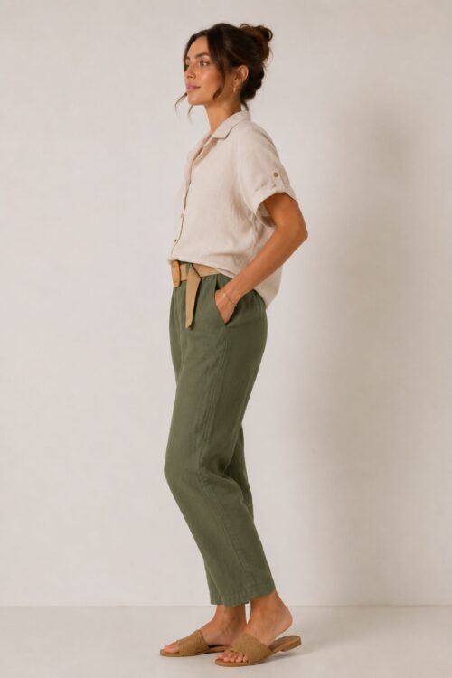 PANTALONI CON CINTURA IN MISTO LINO