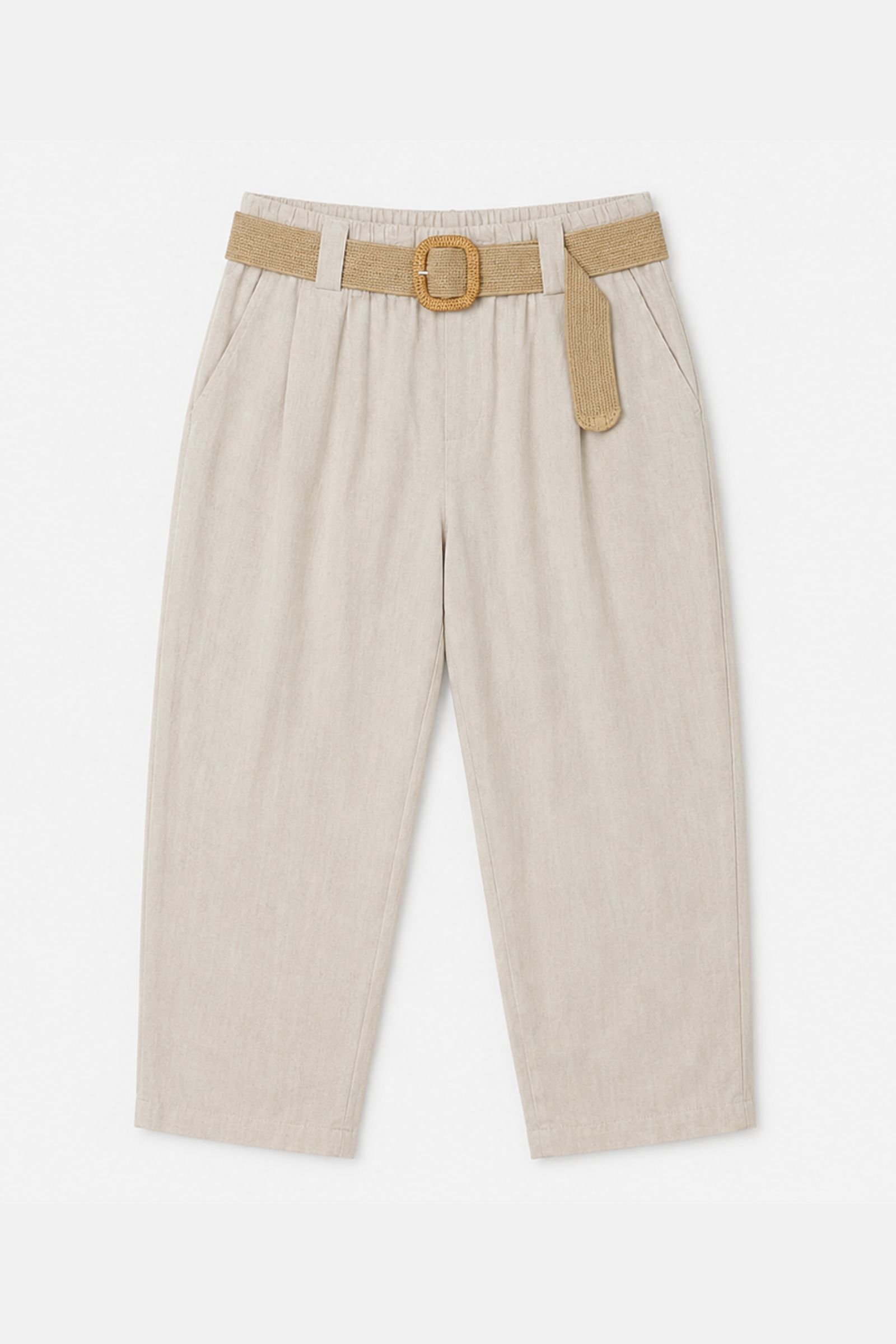 310 PANTALONI CON CINTURA IN MISTO LINO - Burro, S