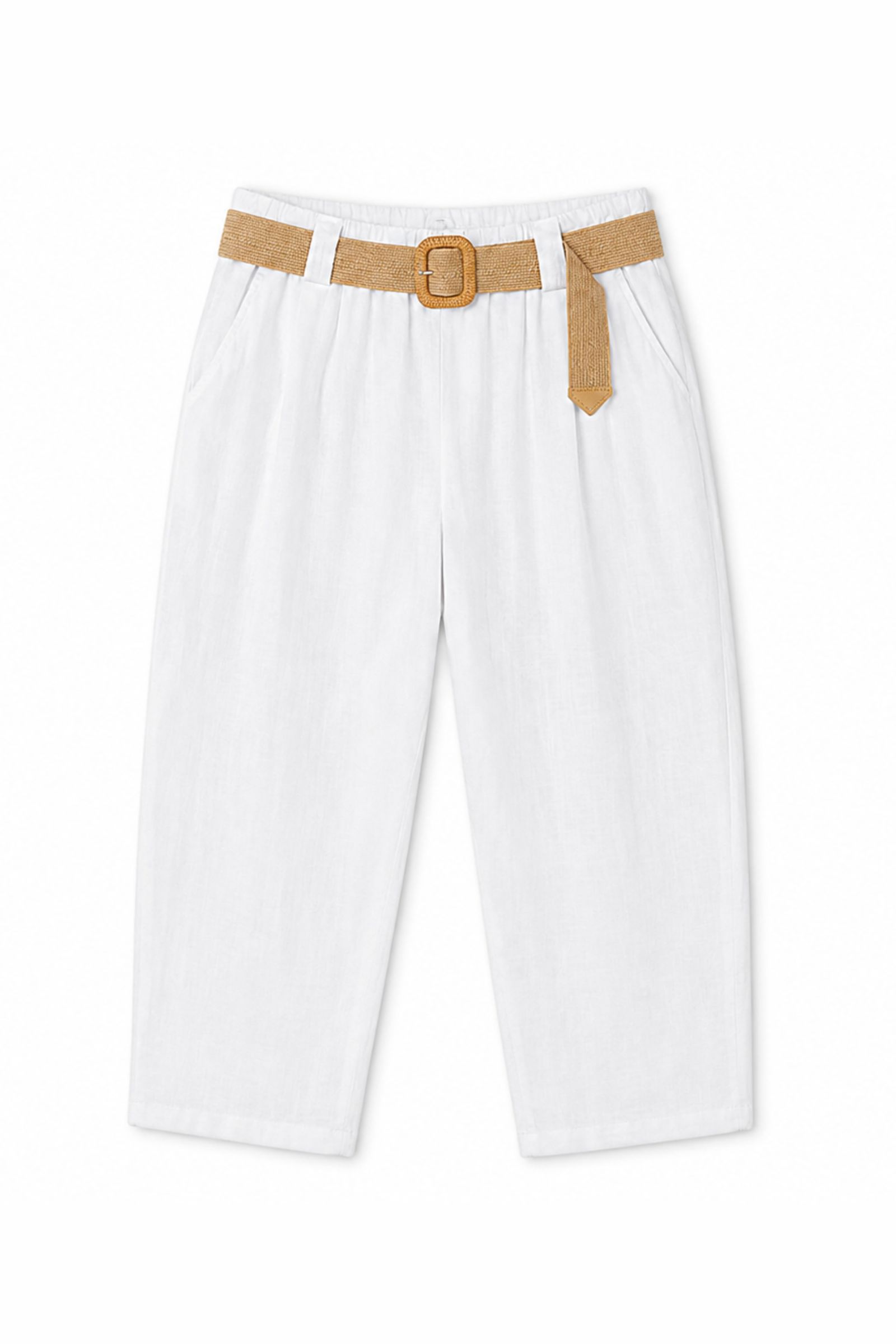 311 PANTALONI CON CINTURA IN MISTO LINO - Bianco, S