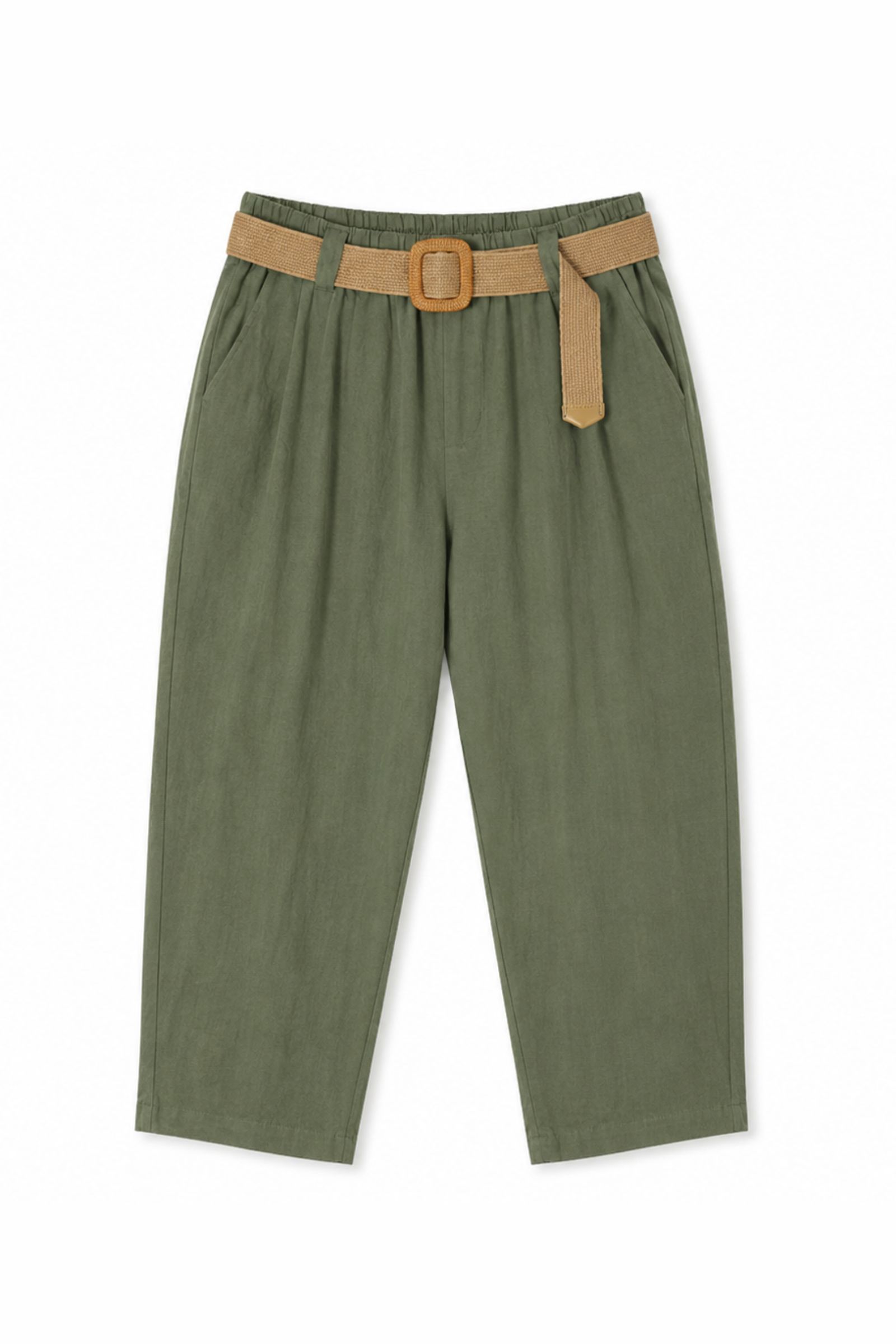 312 PANTALONI CON CINTURA IN MISTO LINO - Militare, S