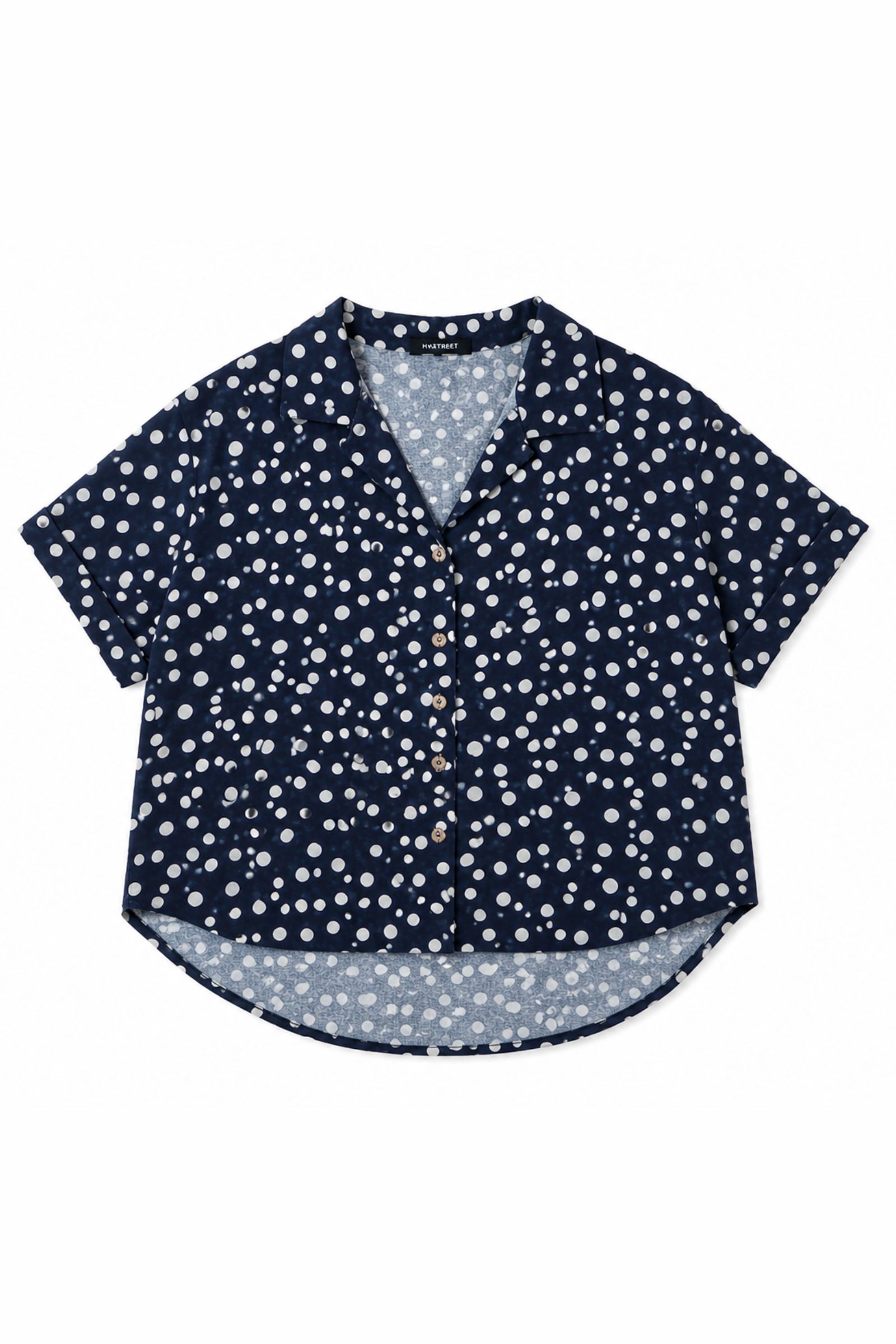 314 CAMICIA IN MISTO LINO A POIS - Blu, S